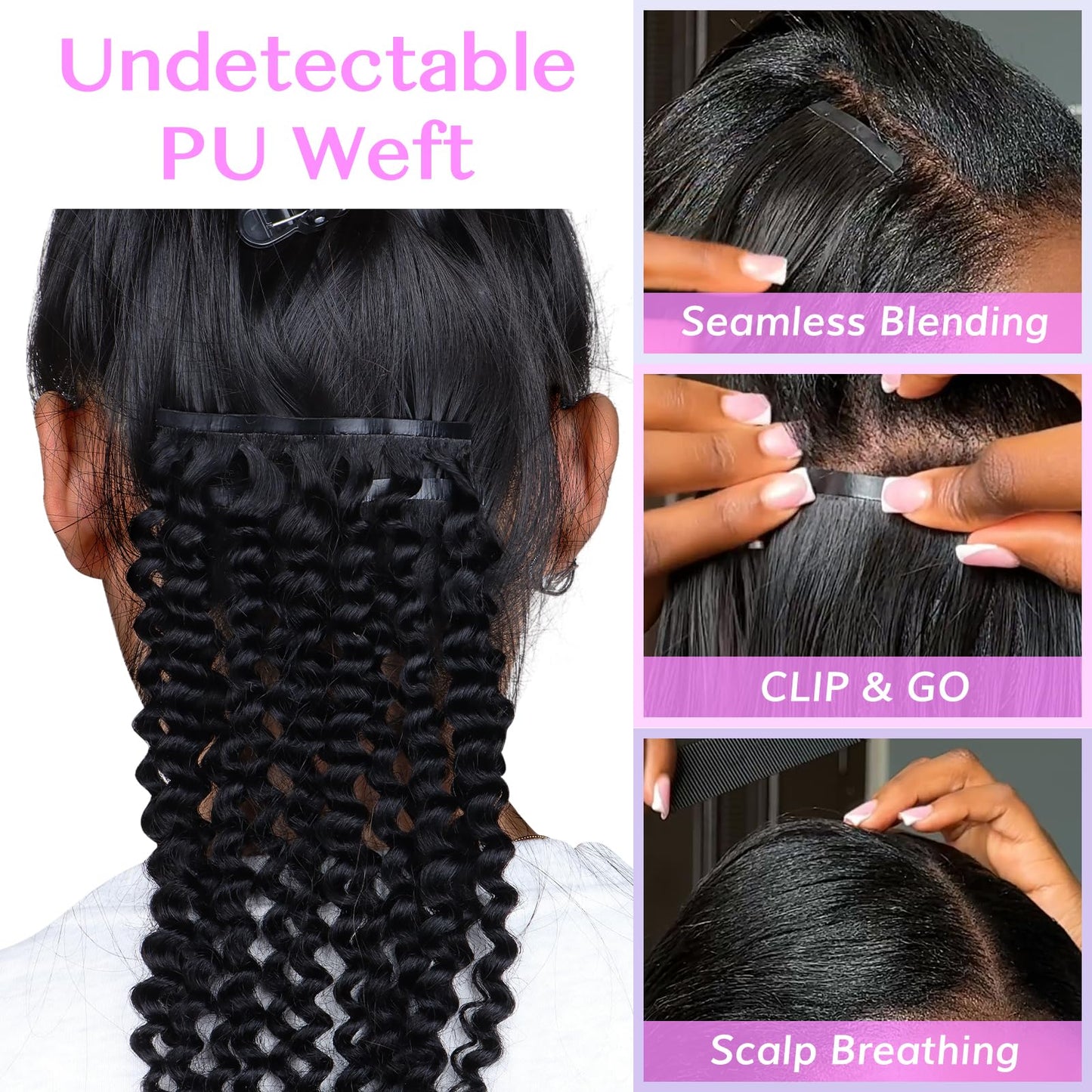IDN BEAUTY Seamless Clip In Hair Extensions Human Hair, 3c 4a 4c Afro Kinky Curly 14 Inch 110g 7pcs Natural Black Seamless Curly Clip Ins Remy Hair Seamless Clip Ins For Black Women PU Invisible Edge