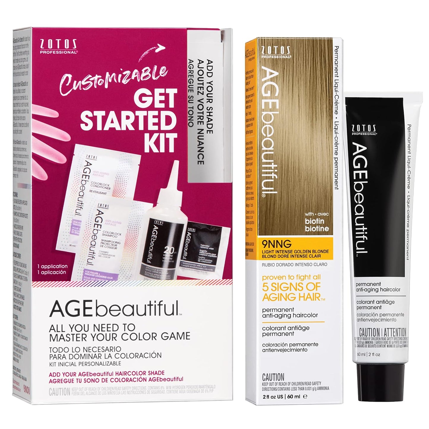 AGE Beautiful Permanent Hair Color Cream - 100% Gray Coverage Hair Dye with Biotin for Fuller, Thicker Hair | Professional Salon Quality