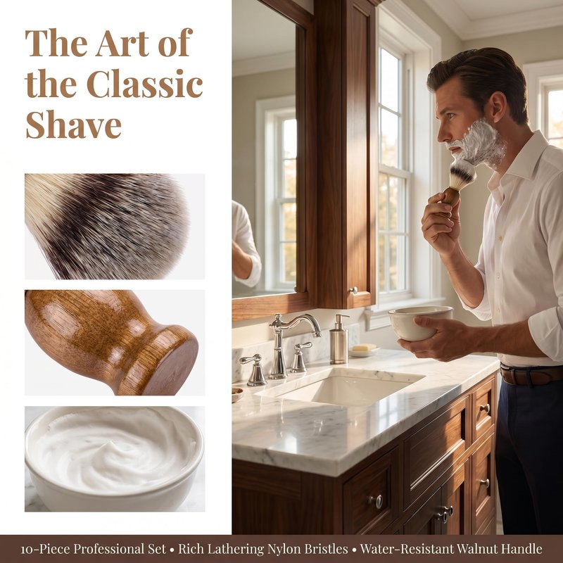 10 Pcs Wood Handled Shaving Brush for Men Shave Accessory, Bulk Beard Grooming Tool for Professional Salon, Shave Brushes Handmade Nylon Hair Brush for Men