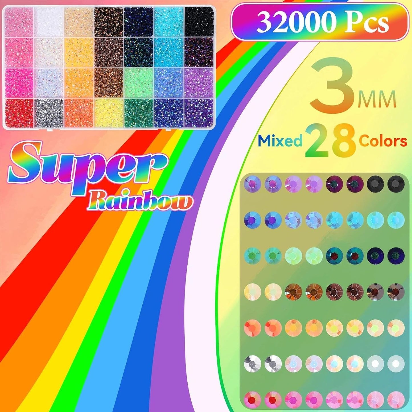 32000 Pcs Rhinestones Bedazzling Kit - 3mm Color Resin Gems for Crafts | DIY Clothing, Shoes & Makeup