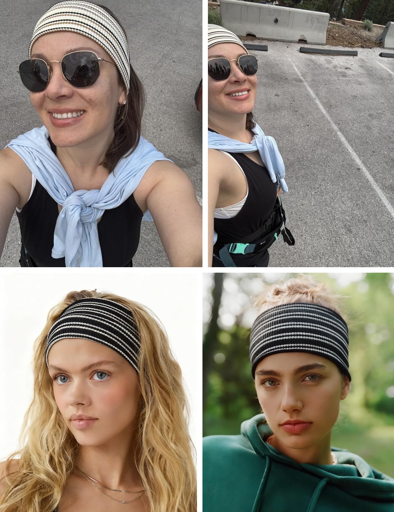 Haujemea 3 Pcs Knitted Striped Wide Headbands for Women Non Slip Hair Band Thick Yoga Workout Headband Elastic Cute Head Band Hair Accessory