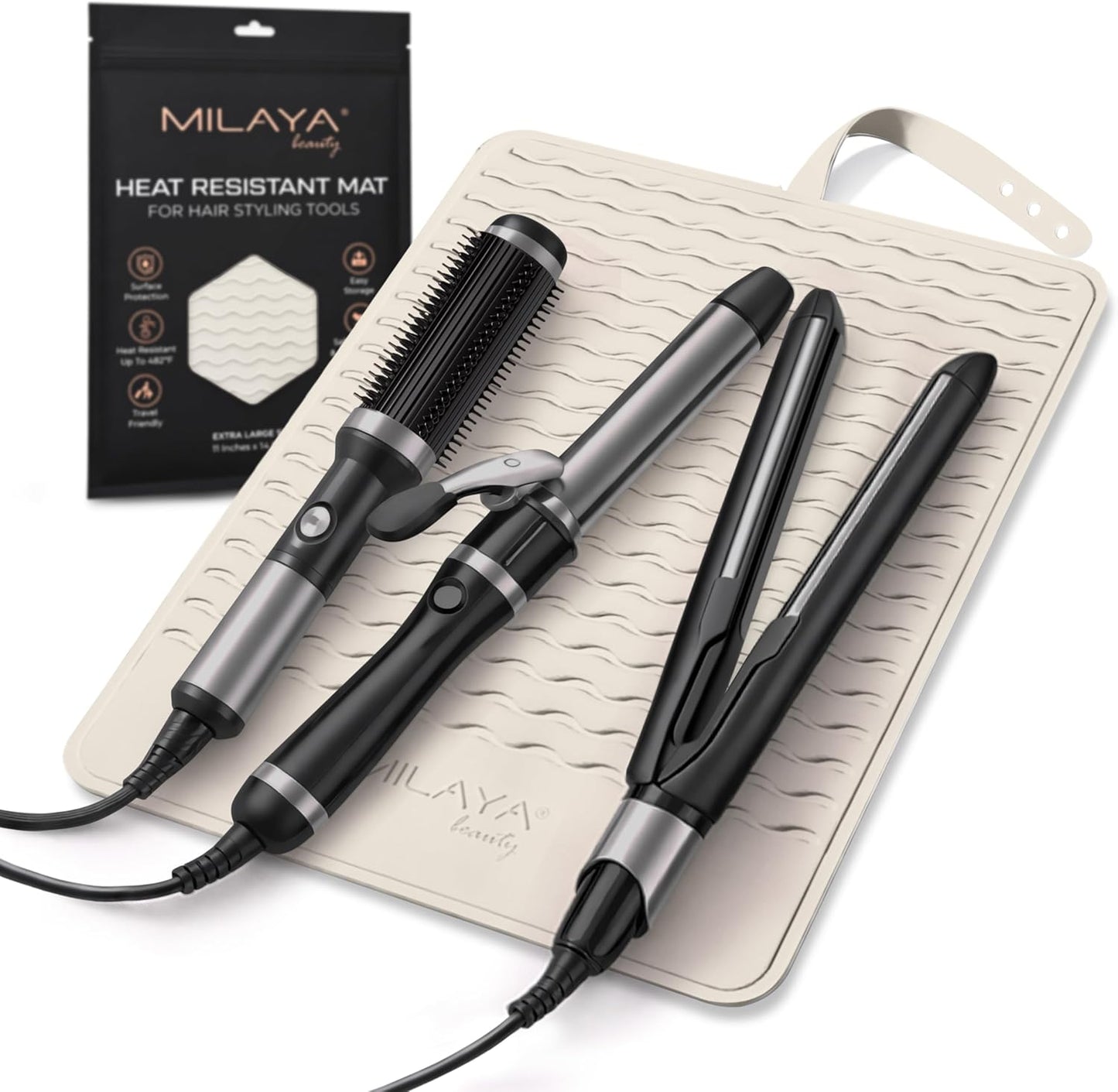 Milaya Beauty Large Heat Resistant Mat - Silicone Curling Iron & Flat Iron Holder | Non-Slip Vanity Accessory for Home & Travel