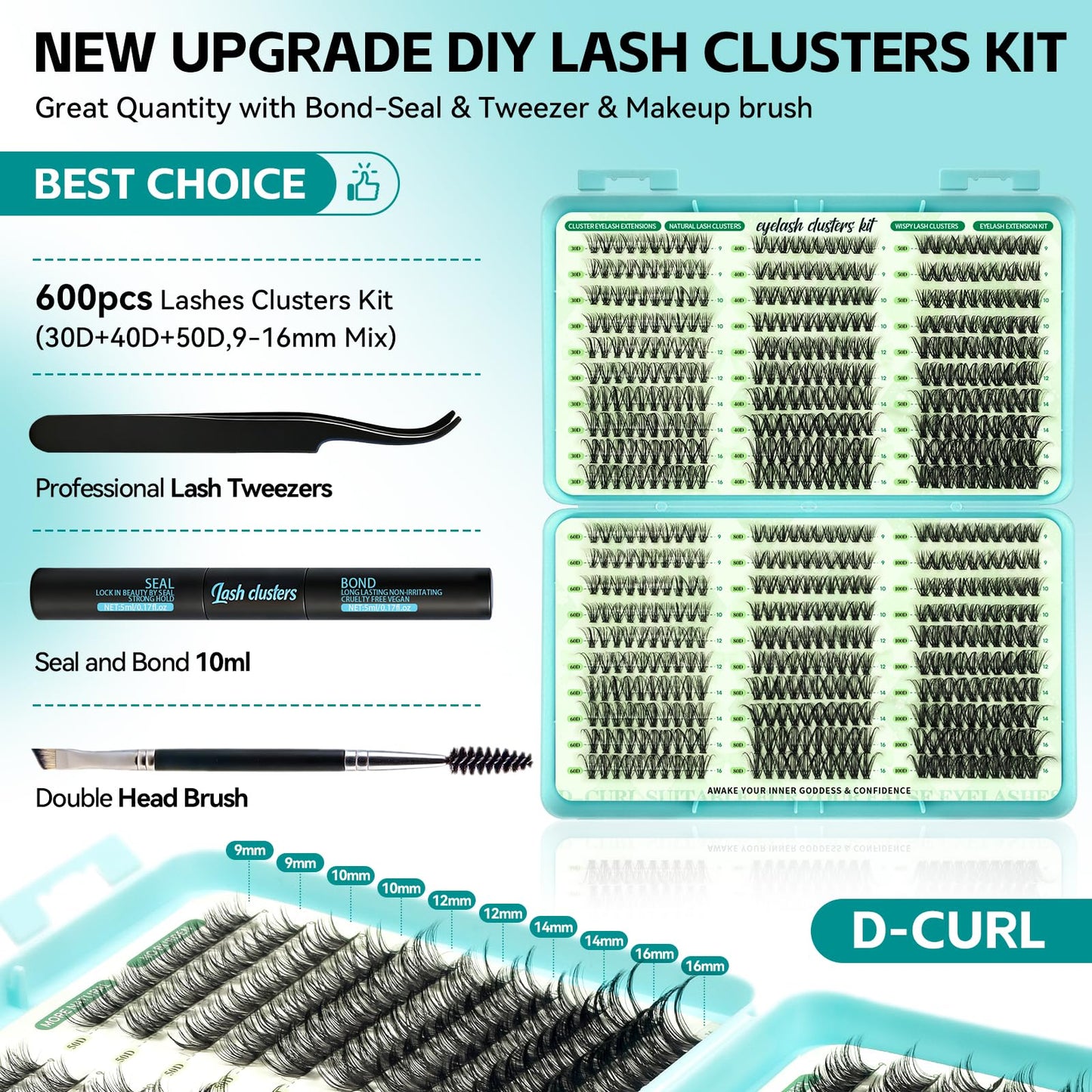 600pcs Wispy Lash Clusters Kit D Curl Lashes Cluster Natural Look Eyelashes