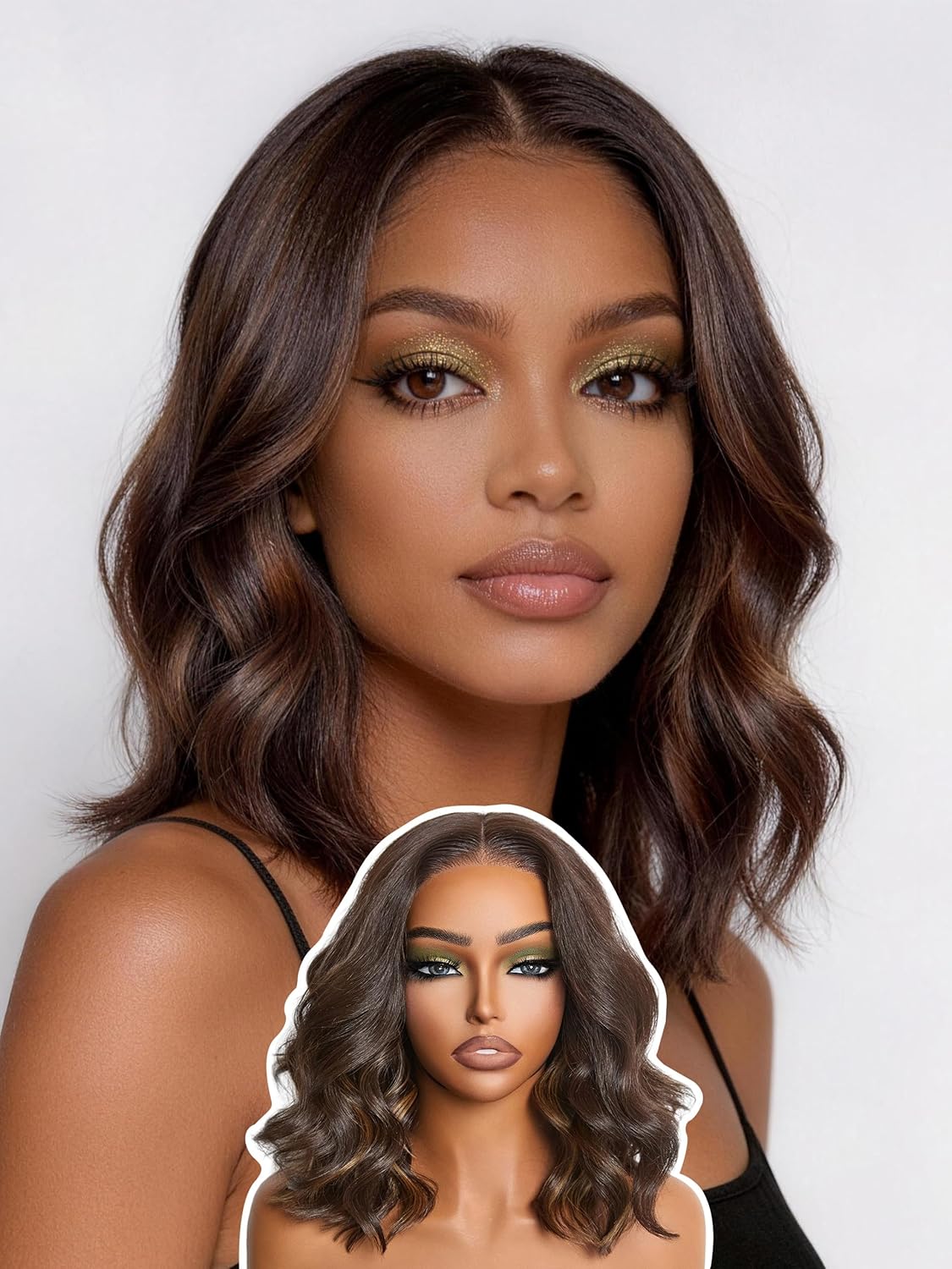 Veralux™ Blend Human Hair Wig - Loose Body Wave, Curly Style | 12 Inch Highlight Brown Lace Front for Black Women