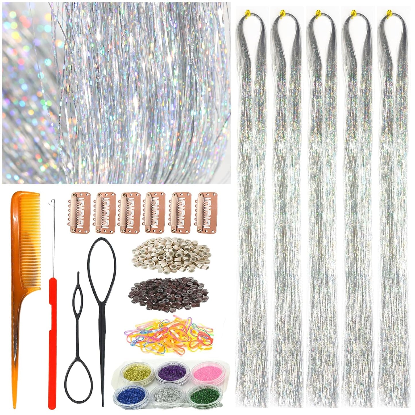 CelineBella Hair Tinsel - Emerald Green 48-Inch Glitter Strands | Sparkling Highlights for Parties & Cosplay