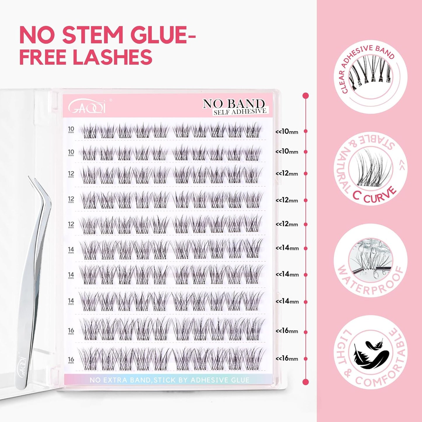 Self-Adhesive Eyelash Clusters - Natural Look No Glue Lashes 10-16mm | 100pcs with Tweezer