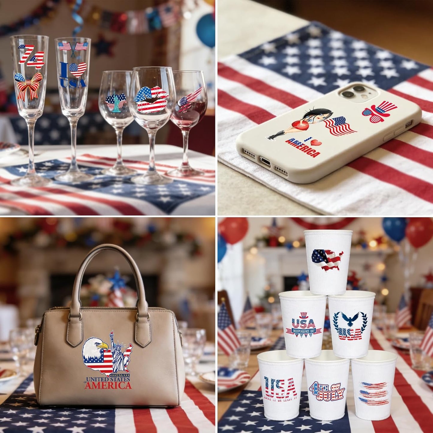 Waterproof 4th of July Temporary Tattoos for Kids | 20 Sheets of Patriotic Red, White & Blue USA Stickers with Flag & Fireworks