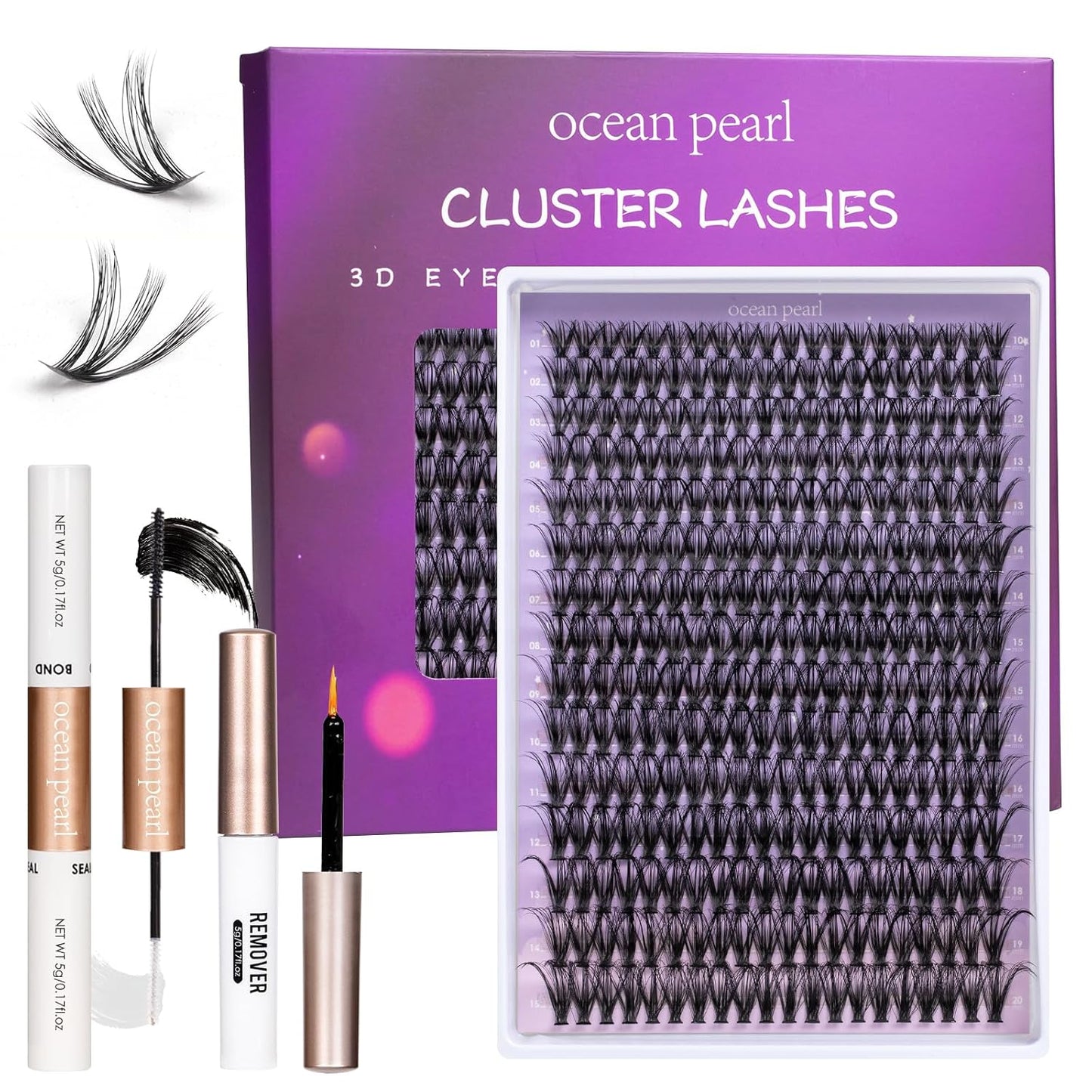 Ocean Pearl Lash Clusters - 320 Pcs 11-20mm Eyelash Extension Kit | 40D, 50D, 100D with Adhesive & Tweezers