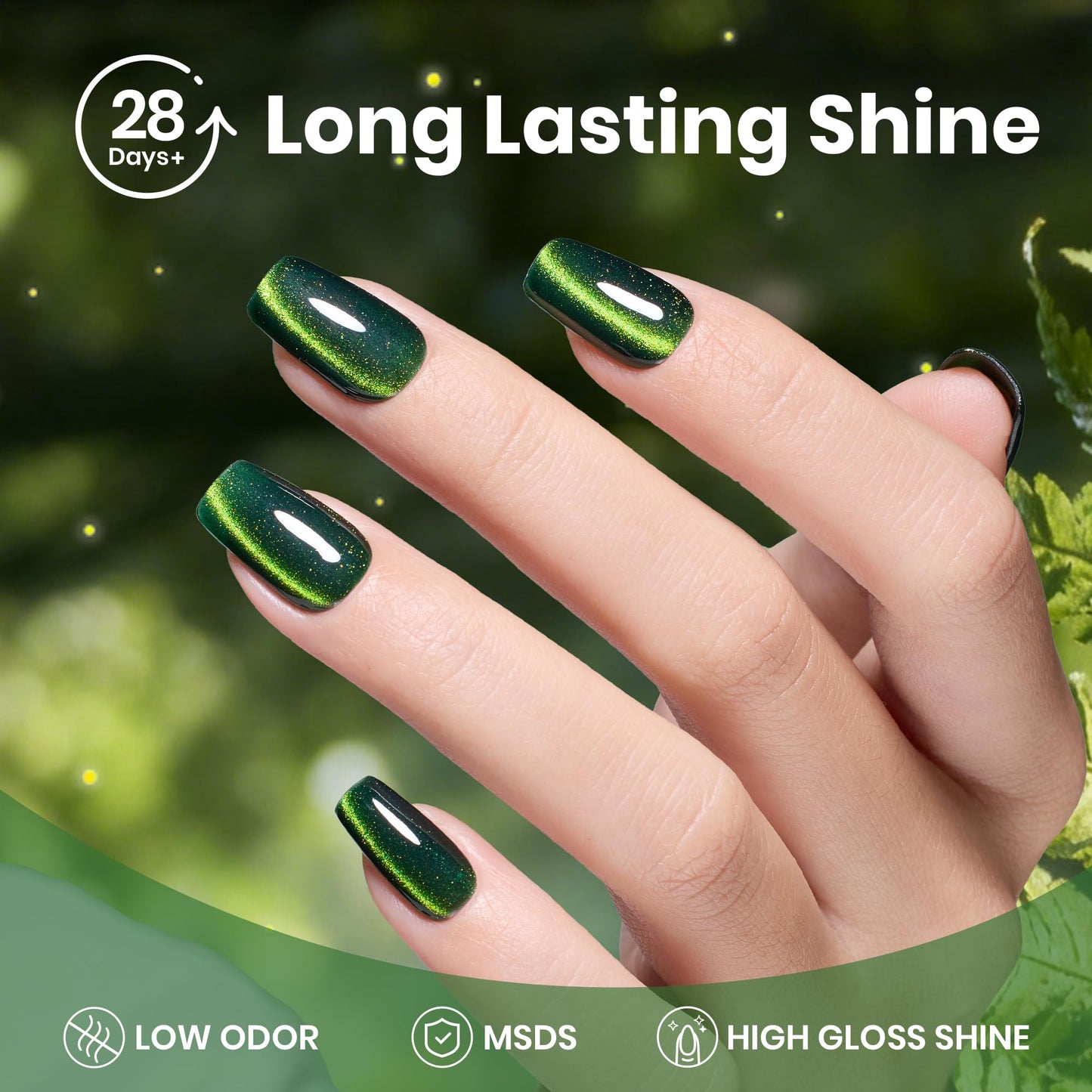 Beetles Forest Flame Green Cat Eye Gel Nail Polish - 15ML Green Cat Eye Gel Polish Glitter Magnetic Translucent Glassy Effect Soak Off UV French Nail Art DIY Manicure Gifts for Women