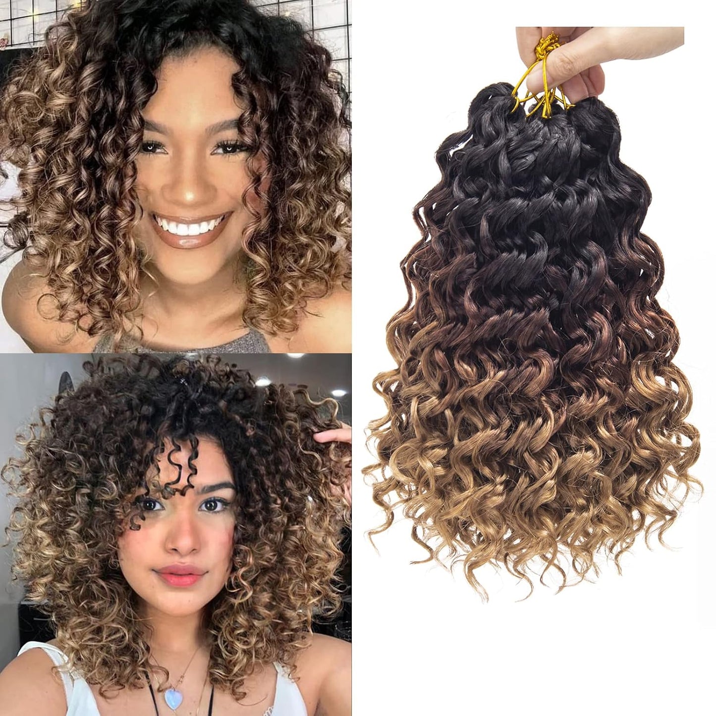 Water Wave Crochet Hair Extensions - Blonde Synthetic Bohemian Braids | 14 Inch Deep Wave (27#)