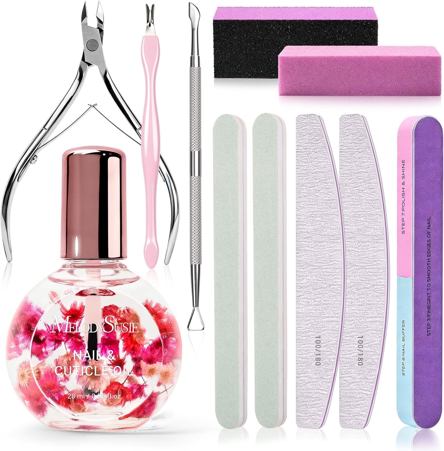 Professional Nail Files - 4Pcs Double-Sided Emery Boards for Acrylic, Gel & Natural Nails | Pink & Purple