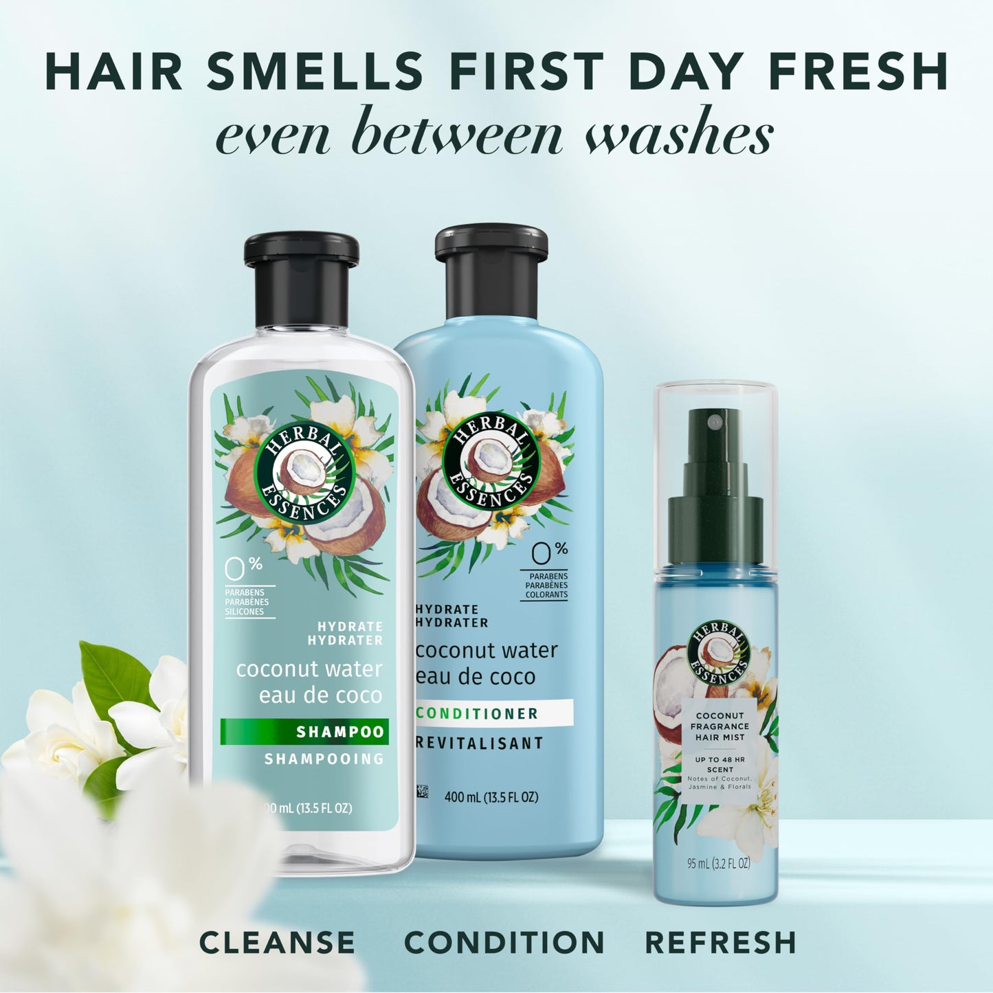 Herbal Essences Coconut Fragrance Hair Mist, Coconut Scent, Frizz Control, 3.2 fl oz, for all Hair Types
