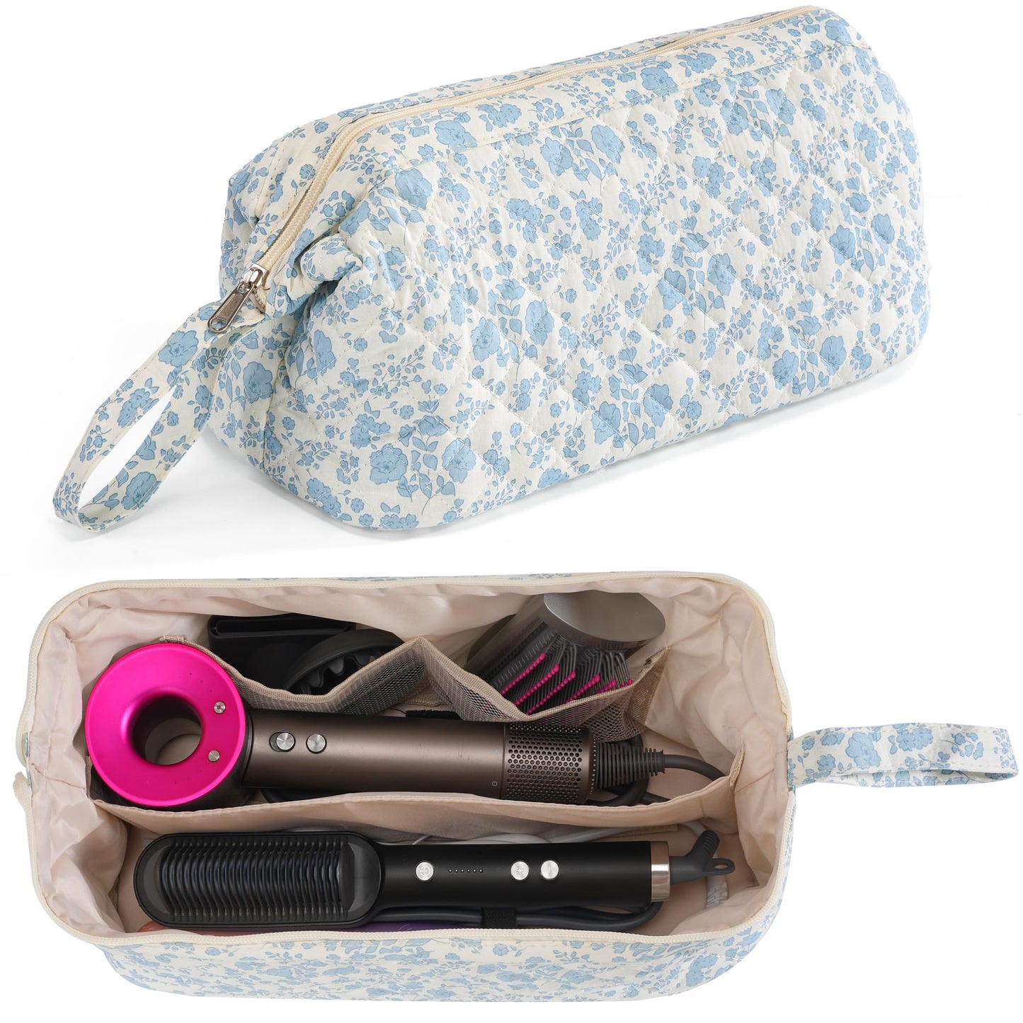 UUYUUY Hair Tools Travel Bag with Divider, Hair Tool Organizer Case for Dyson Airwrap & Shark FlexStyle, Large Capacity Storage Bag for Hair Dryer Curling Iron & Styling Accessories, Blue