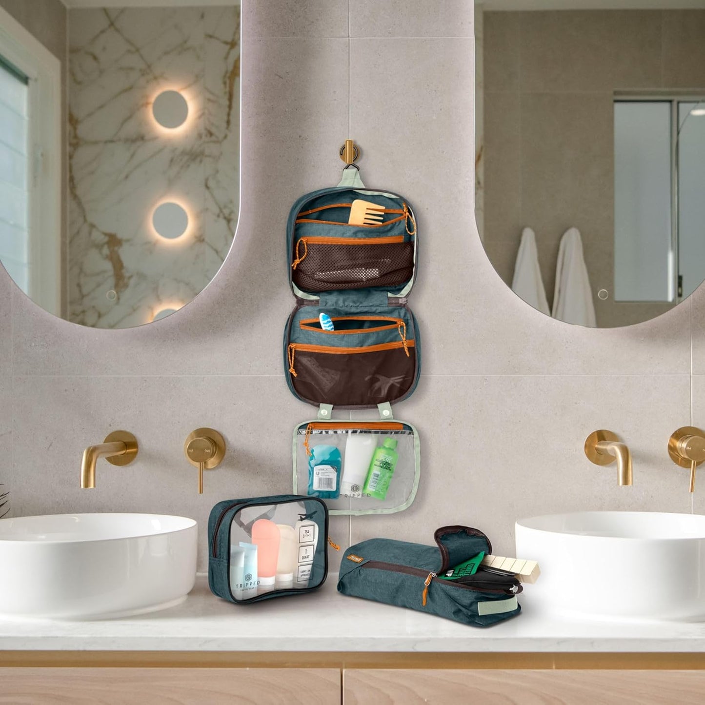 Travel Toiletry Bag Set - Hanging Organizer with TSA-Compliant Cosmetic Bag & Ultralight Pouch | Perfect for Travel