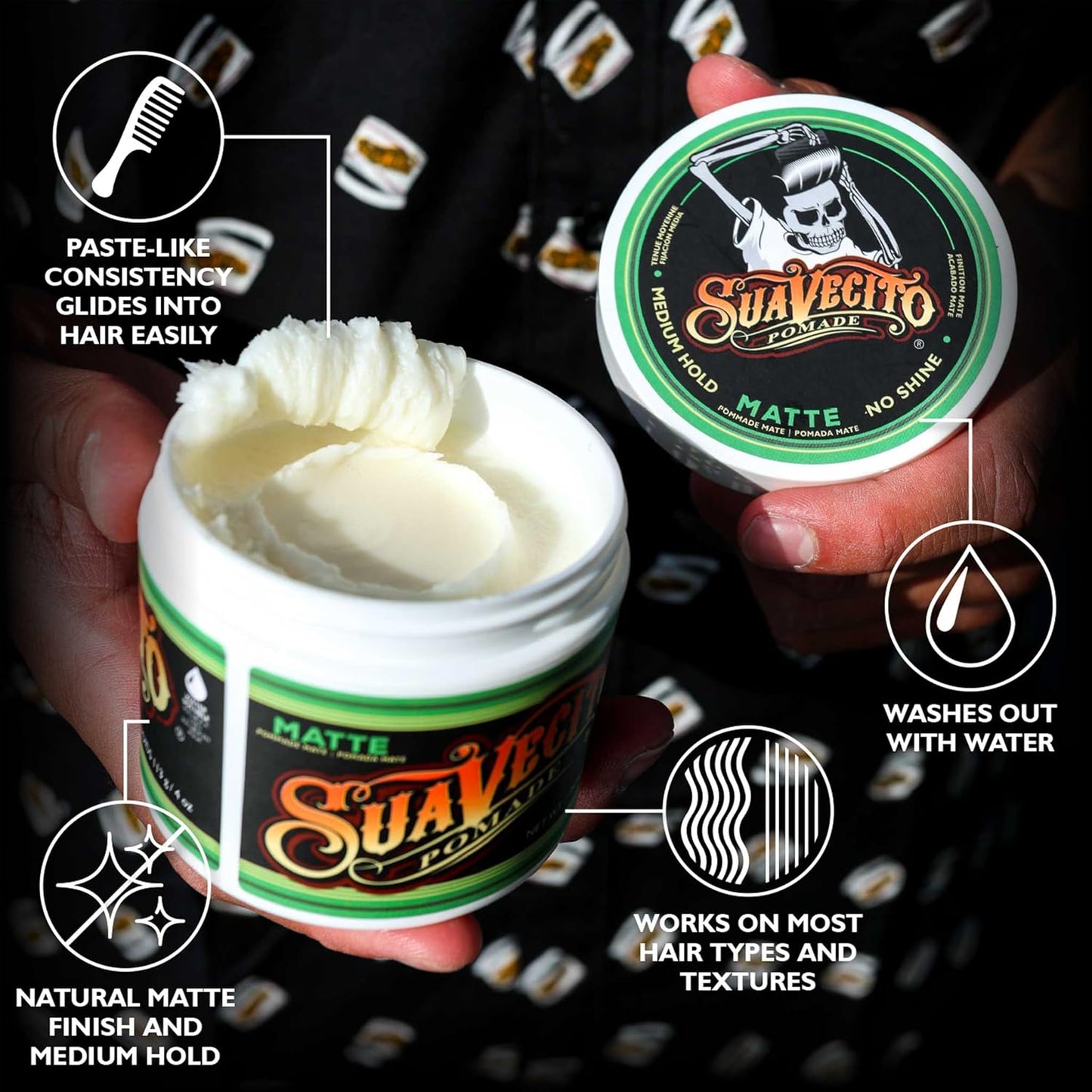 Suavecito Pomade - Matte Hair Paste For Men | Medium Hold, Shine-Free, 4 oz, 2 Pack