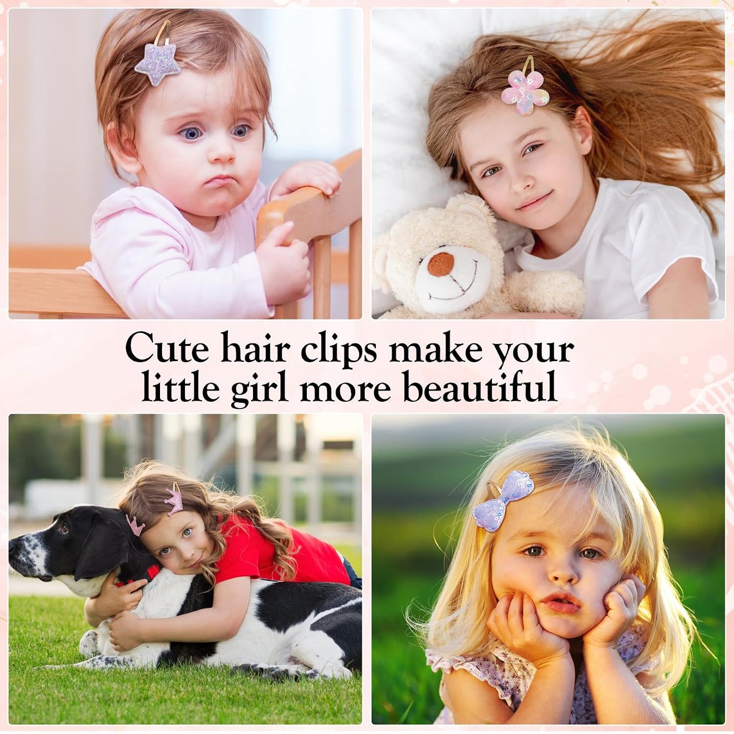 Hair Clips Set - 16 Sparkly Metal Snap Barrettes for Girls | Flower, Star, Crown, Heart & Butterfly Designs