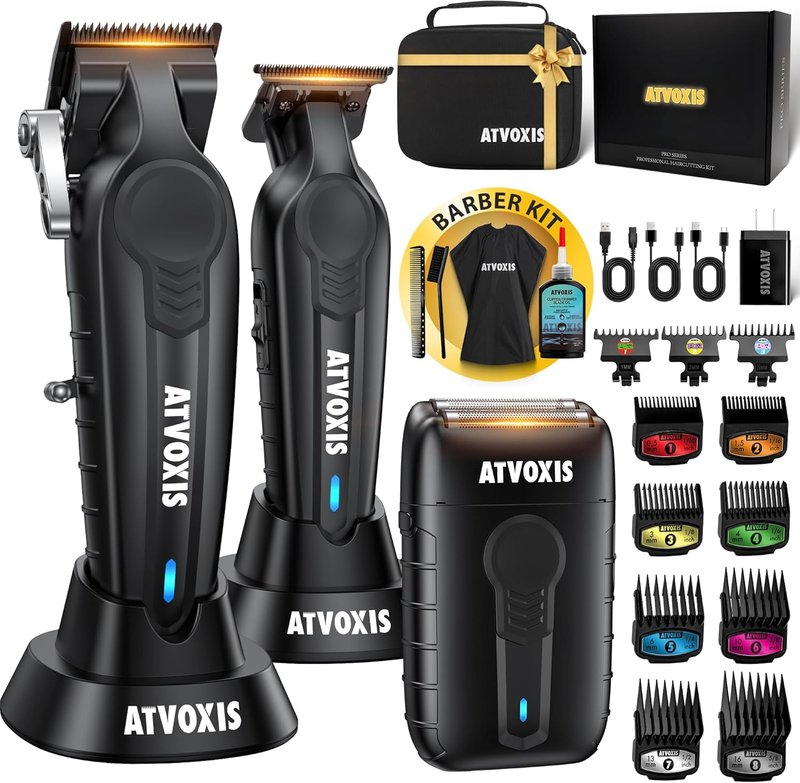 Professional Hair Clippers for Men - Cordless Barber Trimmer Set | Hair Cutting Kit with Precision Blades