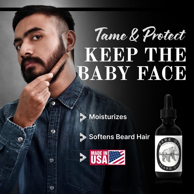 Tuscan Cooper's Baby Faced Beards Oil for Men - Hydrating, Nourishing, Natural Beard Softener and Conditioner for All Hair Types. Coconut, Jojoba, and Sweet Almond Moisture - Bare Unscented