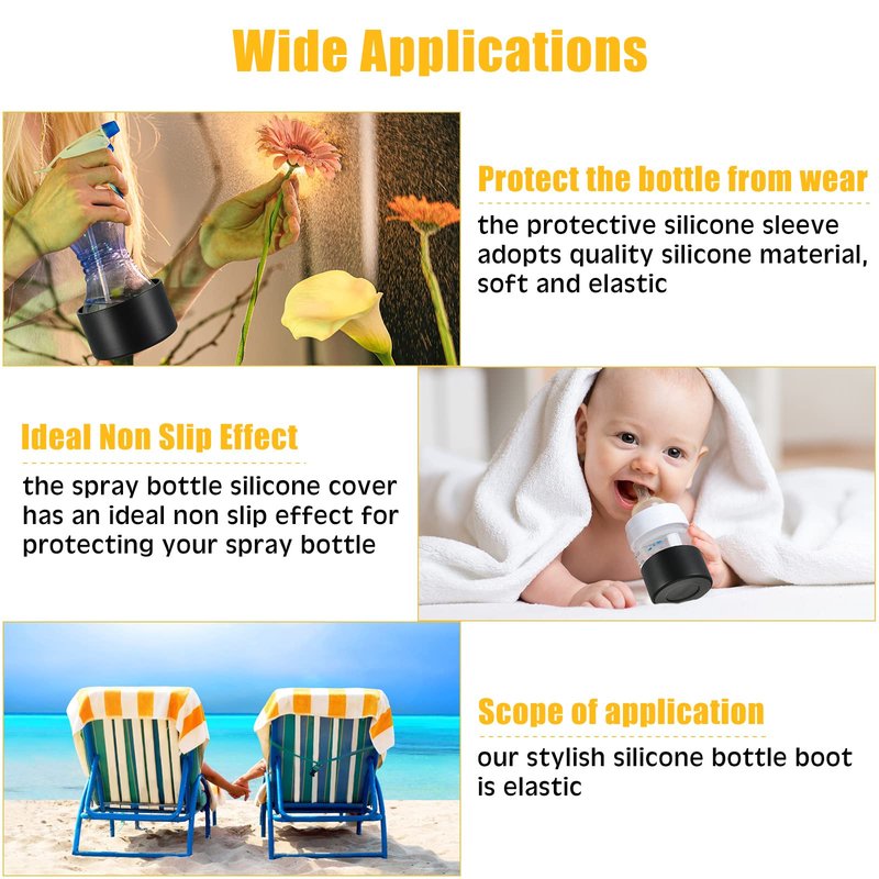 Zubebe 6 Pcs Silicone Bottle Boot Protective Silicone Sleeve Bottom Washable Rubber Base Accessories Non Slip Cosmetic Spray Bottom Cover for 16 oz Spray Bottles, 12 to 24 oz Water Bottles, Black