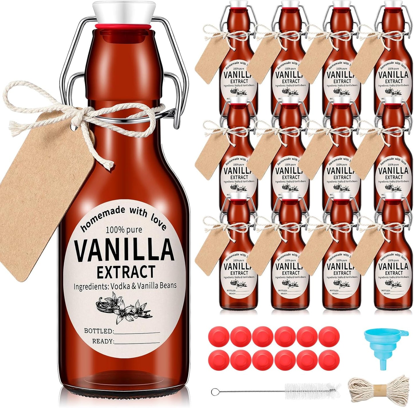 Vesici Swing Top Glass Bottles Set - Amber 8 Oz Jars for Homemade Vanilla Extract & DIY Crafts