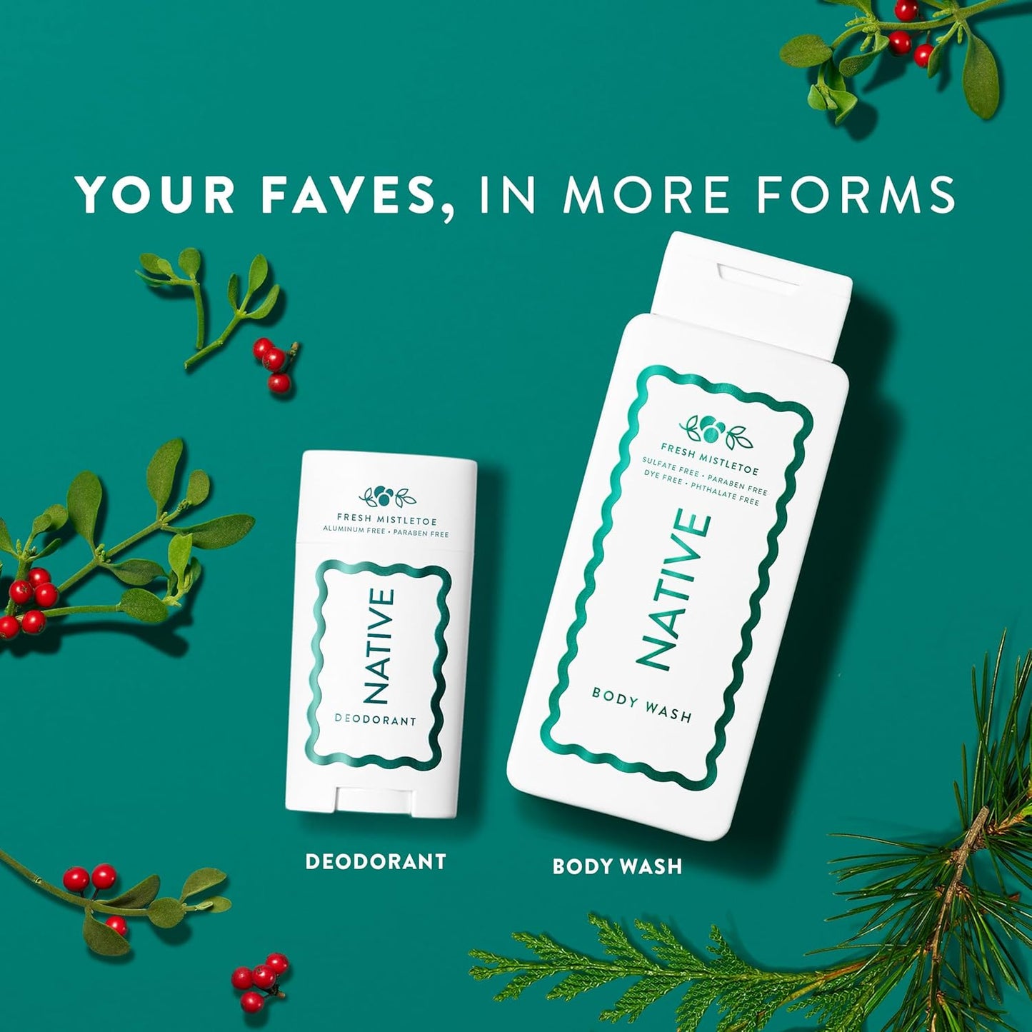 Native Body Wash - Holiday Edition Fresh Mistletoe Scent | Sulfate & Paraben Free, 18 oz for Soft, Hydrated Skin