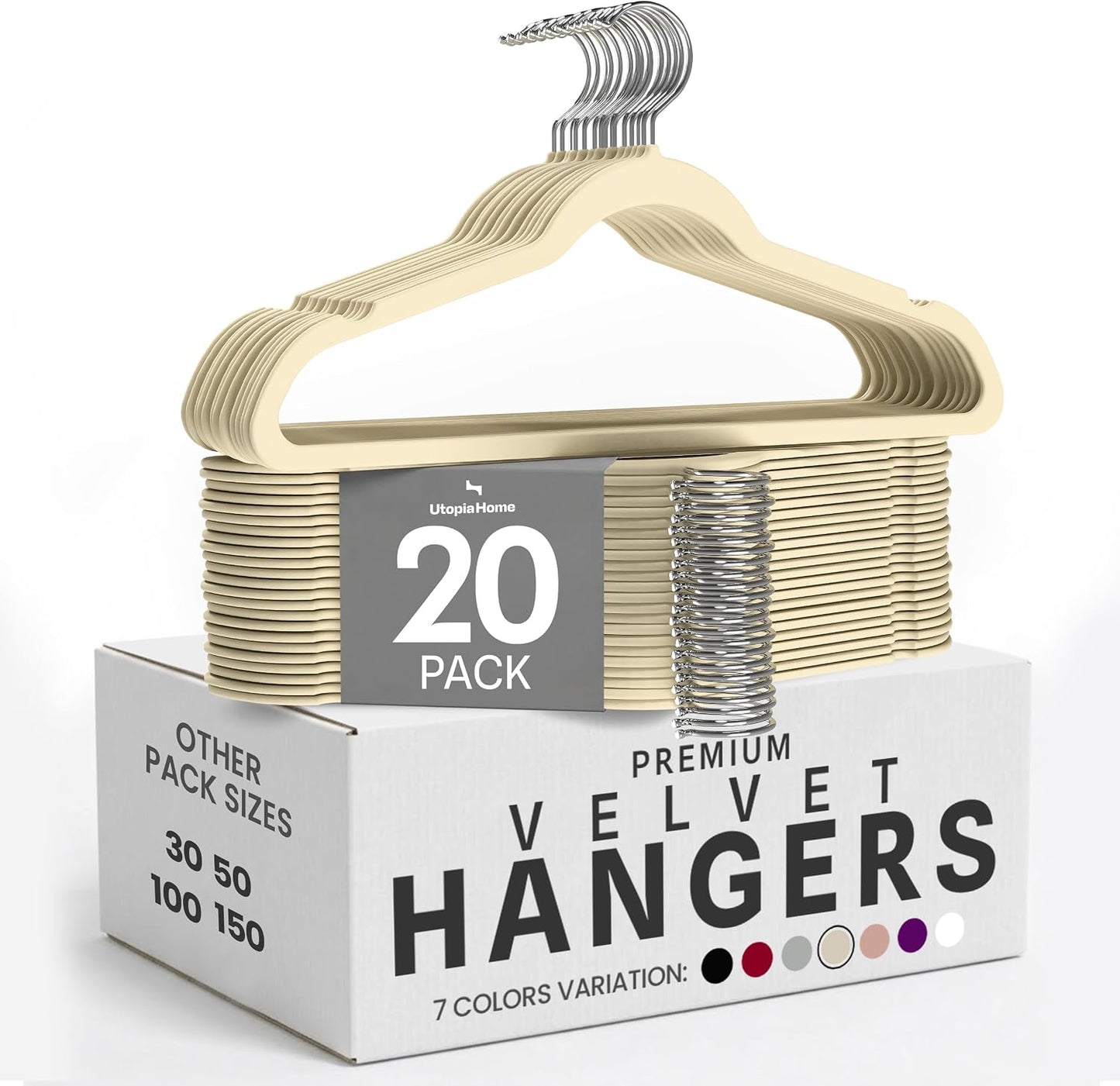 Utopia Home Velvet Hangers - Non-Slip Slim Coat & Pant Hangers | 50 Pack, 360° Swivel Hook, Black