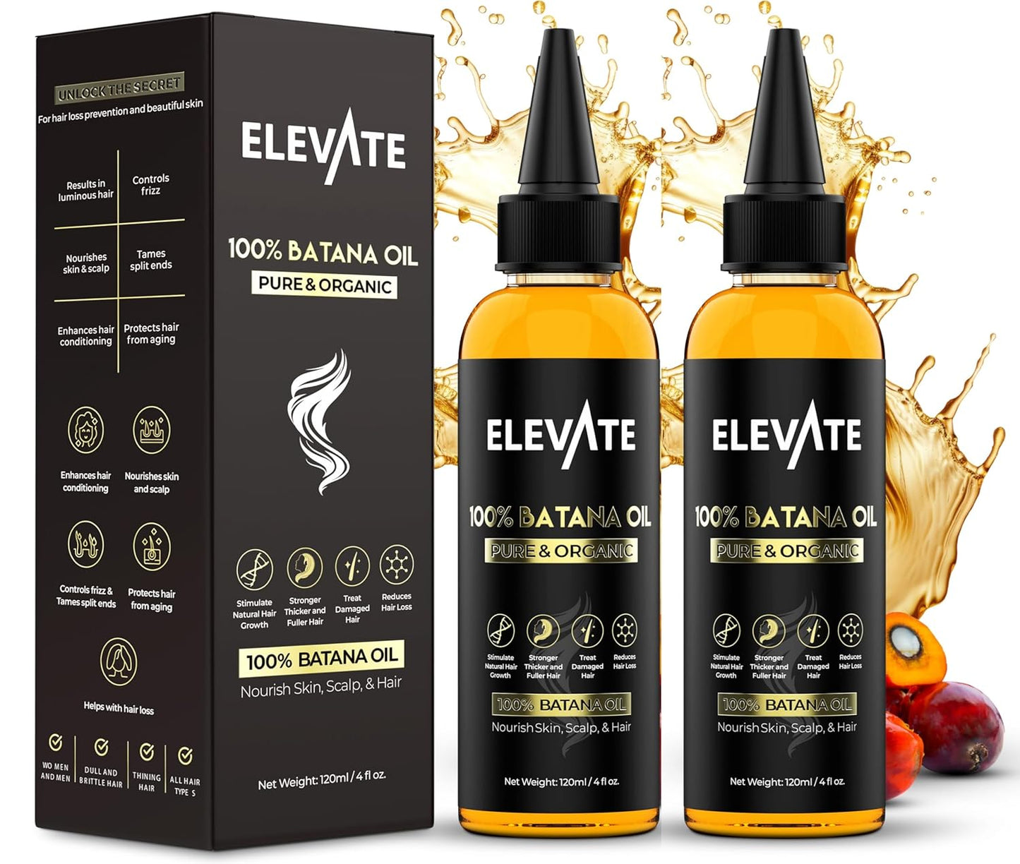 Elevate Batana Oil for Hair Growth - 100% Pure Organic Serum for Thickness & Scalp Care | 4 Fl Oz