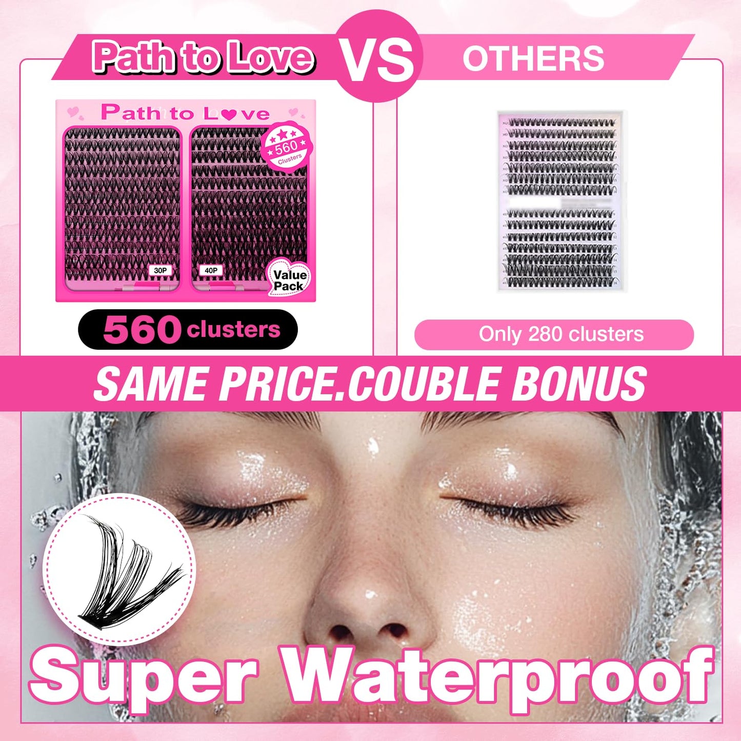 560pcs Lash Clusters Kit with Bond, Seal and Tweezers, Natural False Eyelashes Kit, 9-16mm D Curl 30D+40D Wispy Cluster Lashes, Individual Eyelash Extensions for Beginners At Home