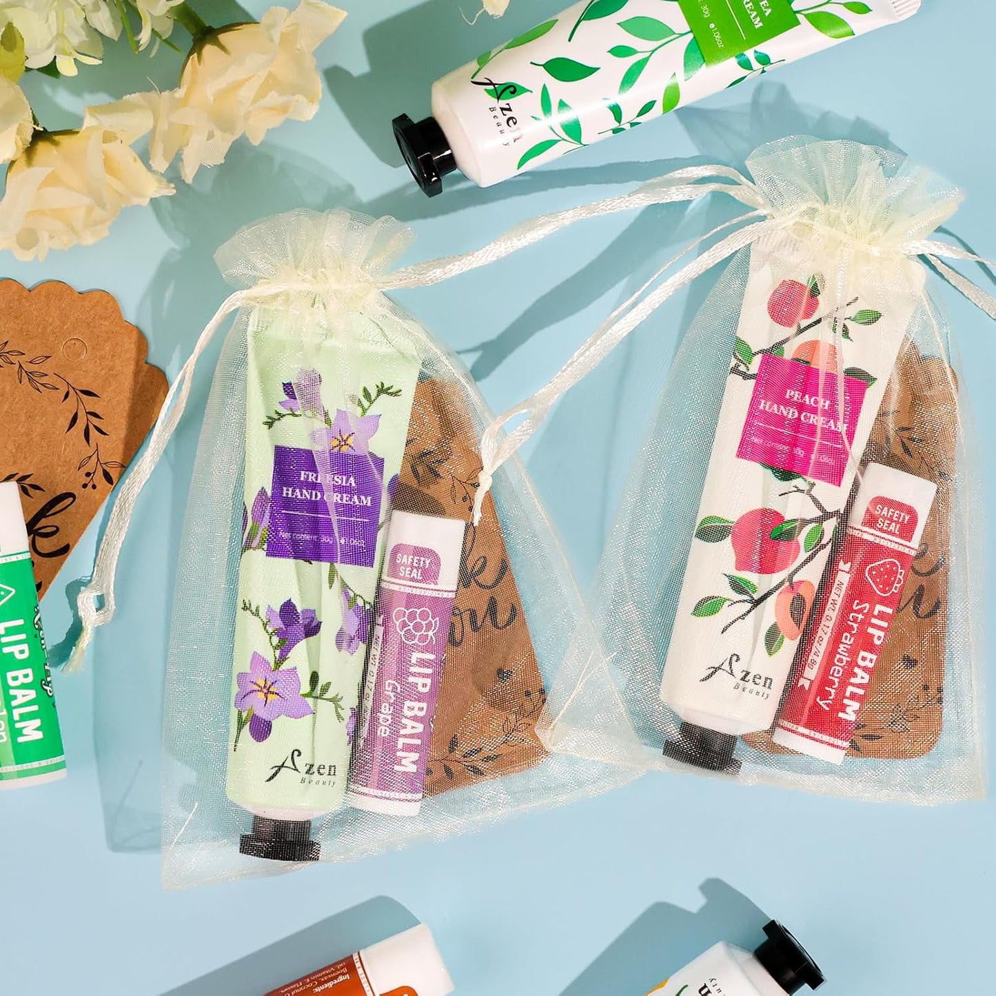 Hand Cream and Lip Balm Gift Set - 120 Bulk Sets with Organza Bag | Perfect for Baby Showers, Weddings, and Mother's Day