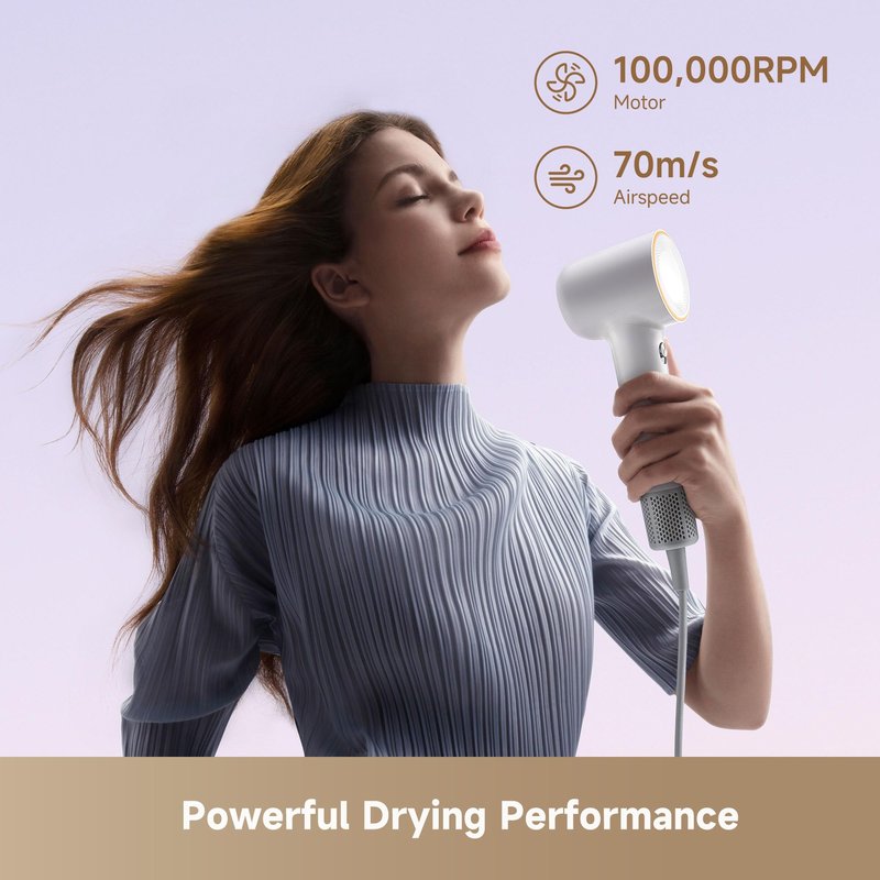 Dreame Mini High-Speed Hair Dryer, 270g Lightweight, Fast Drying, Customizable Modes, 100,000RPM Motor, NTC Temperature Control, Negative Ion Cares, 5 Cutomizable Modes, Kid's Mode