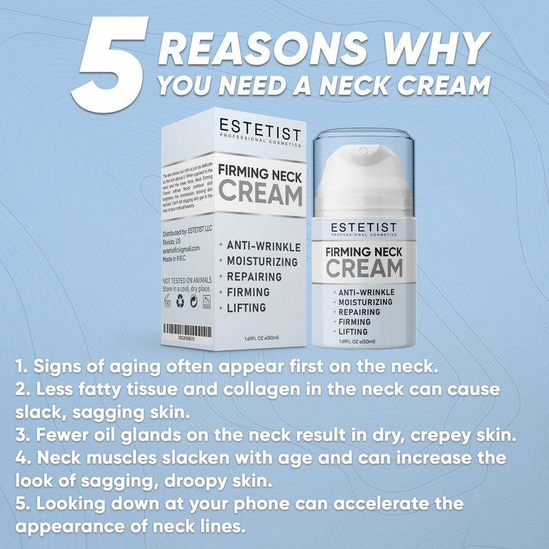 Neck Firming Cream for Tightening & Lifting Sagging Skin - Double Chin Reducer - Anti Wrinkle Anti Aging Treatment for Neck & Décolleté - Crepe Skin Repair for Chest - With Vitamin C & Coconut Oil