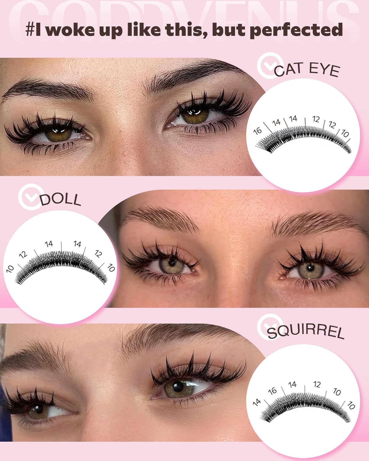 Goddvenus Manga Lash Clusters Kit - 300 Pcs Wispy Fluffy Eyelash Extensions | CC Curve 10-16mm for Anime Cosplay