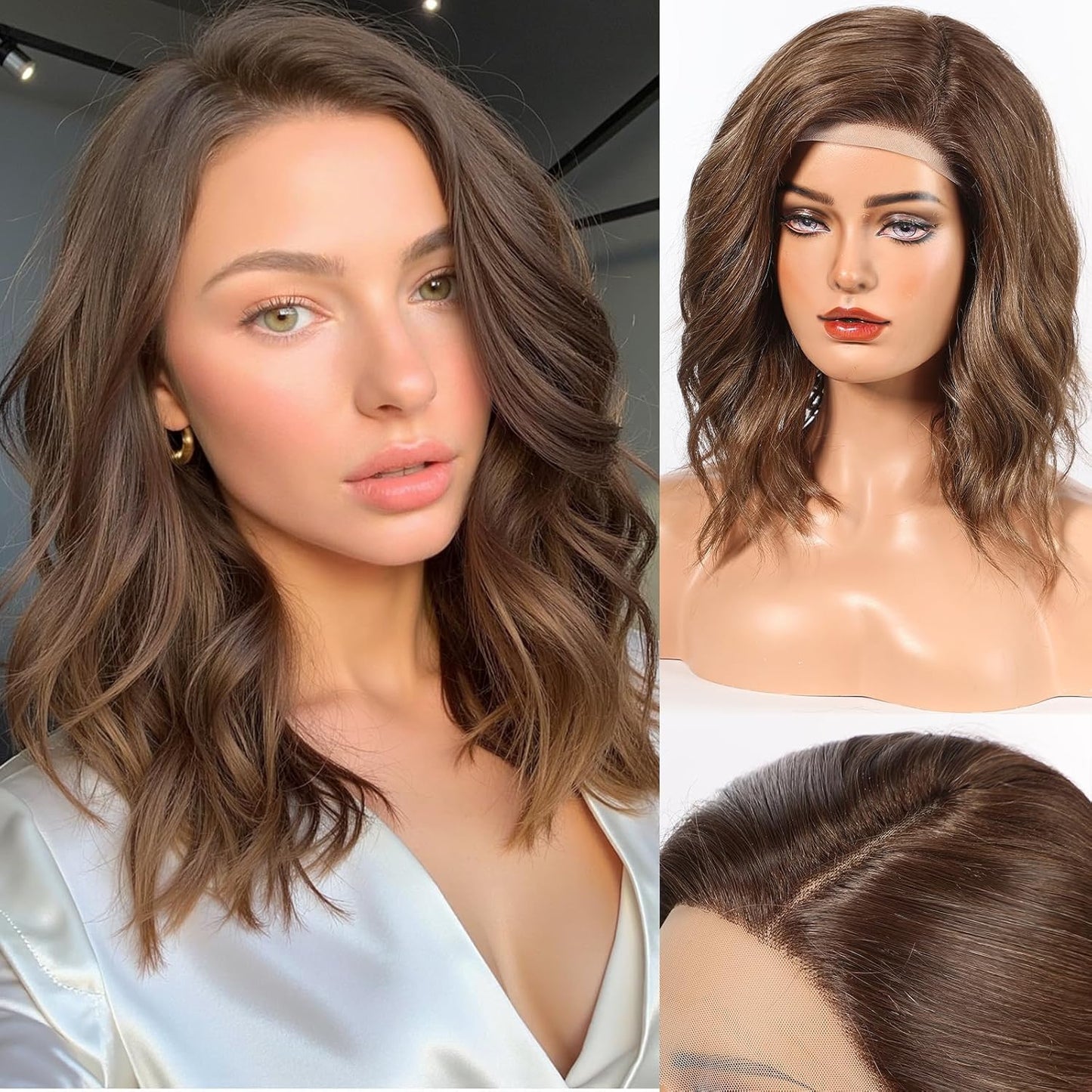 HD Lace Front Wig - 16-Inch Heat Resistant Synthetic Wavy Hair for Women | Shoulder Length Glueless Wig in Gray