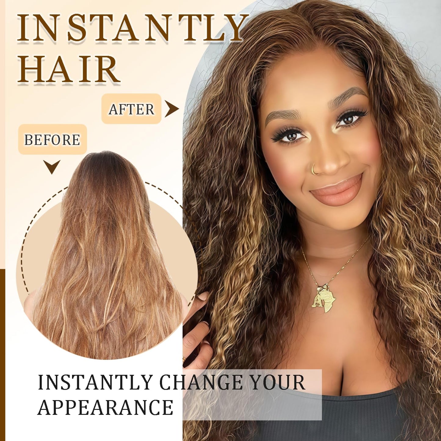 P427 Blonde Clip in Hair Extensions Real Human Hair, 24 Inch 120g/7Pcs,Full Shine Remy Human Hair,Highlight Brown Deep Wave Clip ins Brazilian Virgin Human Hair Extensions