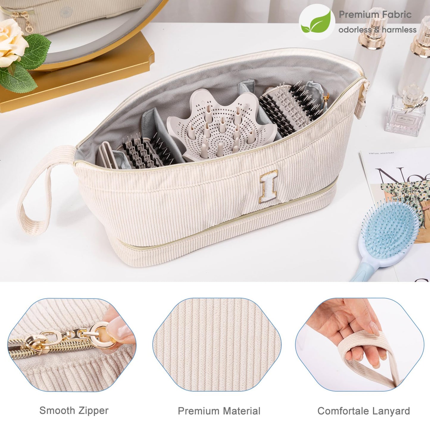 ELCUPA Initial Personalized Hair Dryer Case, Double-Layer Hair Tools Travel Carrying Case for Shark FlexStyle, Dyson Airwrap, and Supersonic Hair Dryer Attachments
