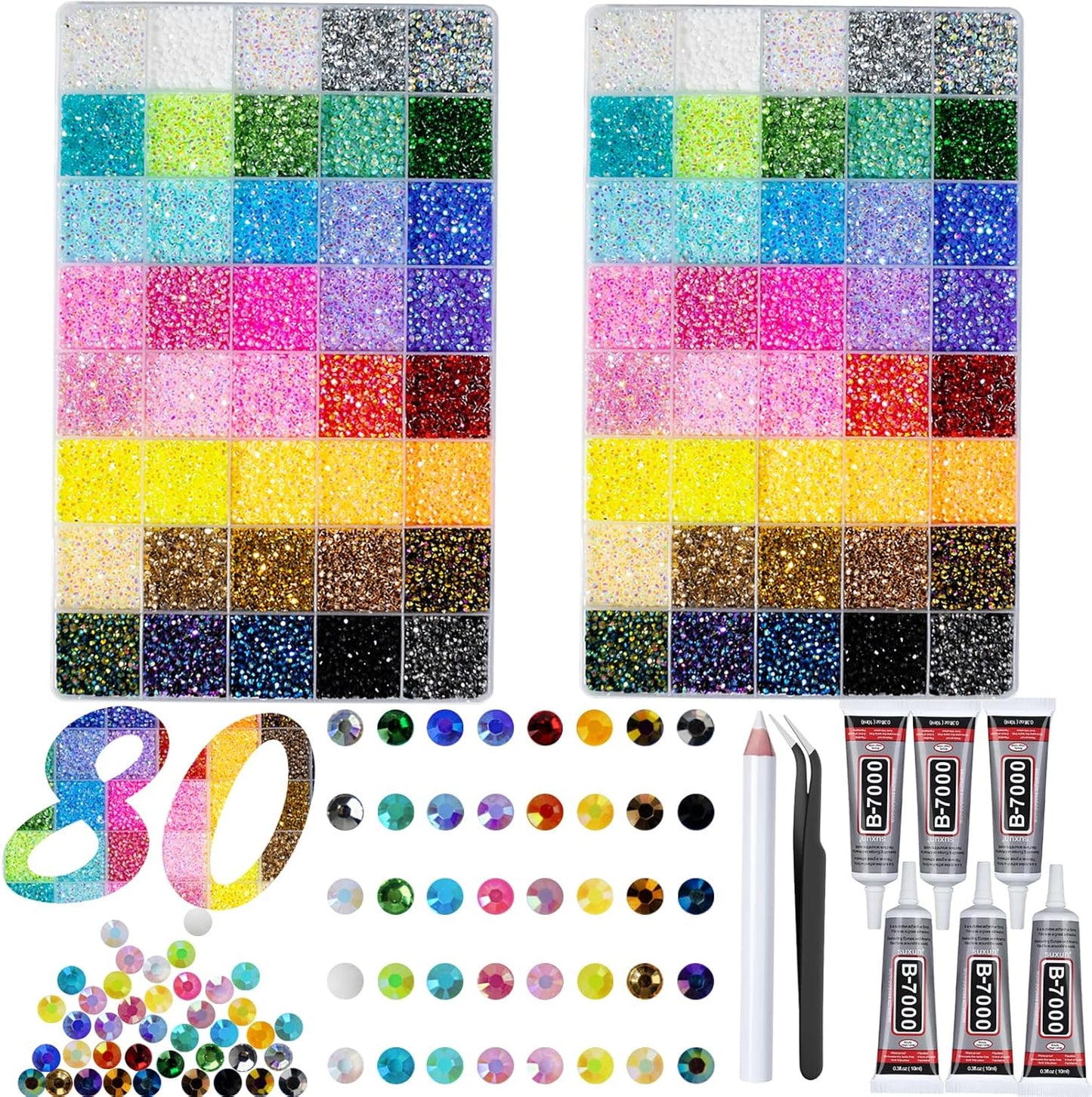 Multicolor Flat Back Rhinestones - 50000+ Pcs 3mm Resin Gems for Nail Art | Includes 3Pcs B7000 Jewelry Glue