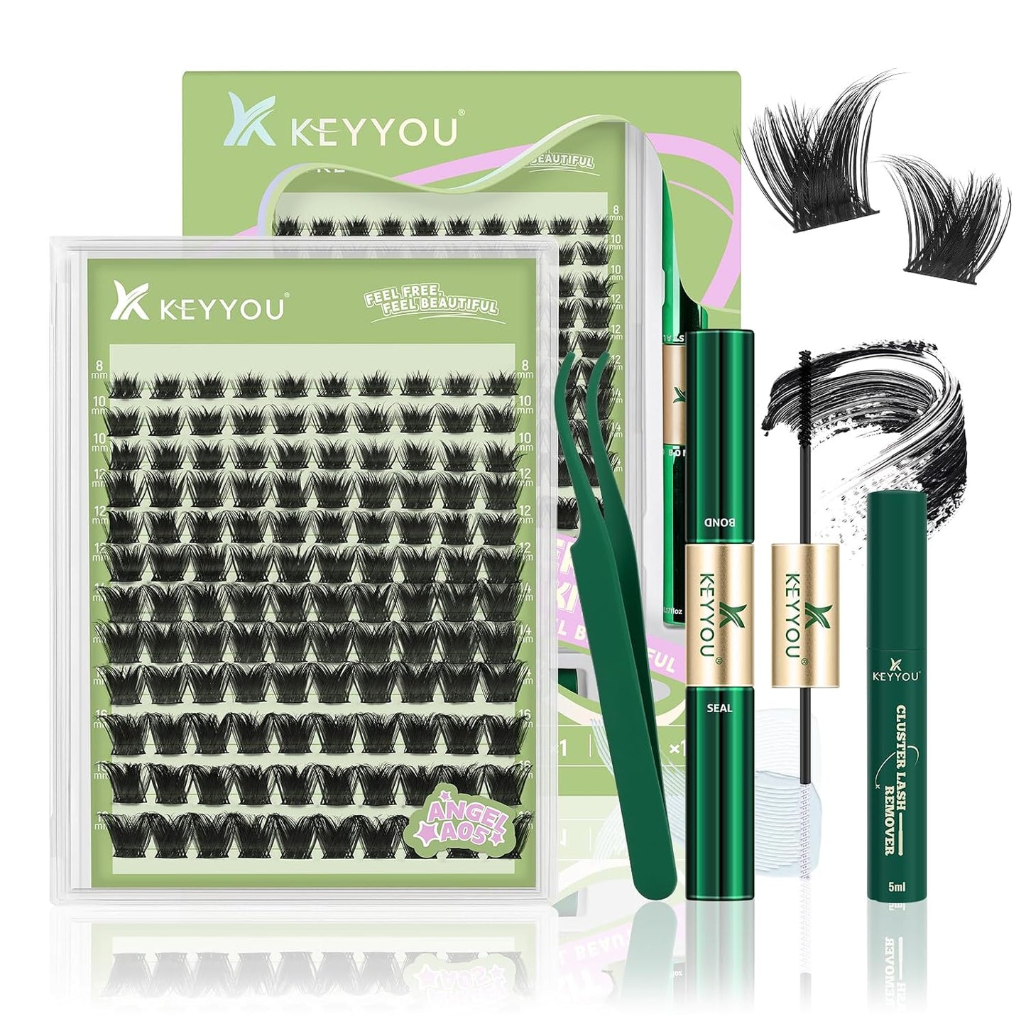 KEYYOU 3D Eyelash Clusters - 280pcs Wispy Volume Lashes | 80D D Curl, 9-18mm Mix