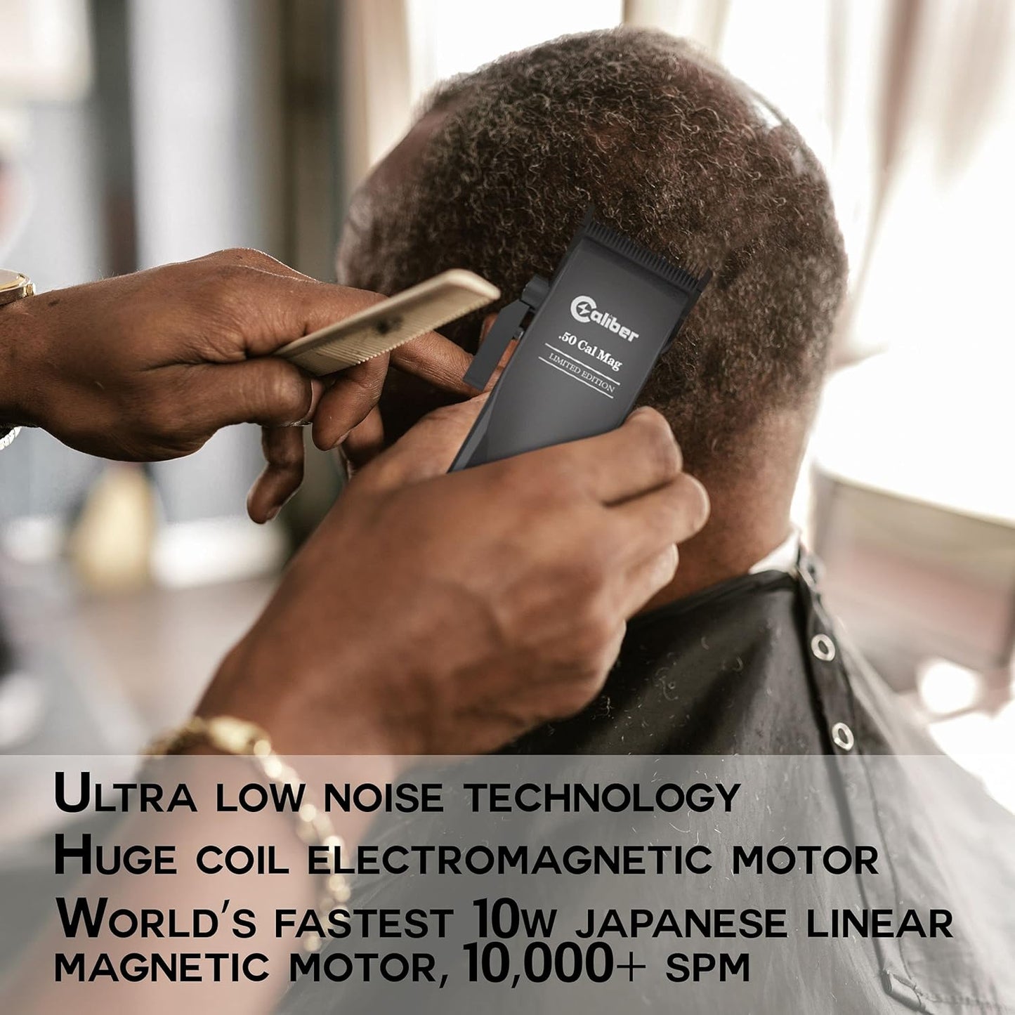 Caliber Pro .50 Cal Clipper - Rechargeable Hair Grooming Tool | Ultra Low Noise, 8+ Hours Power, Easy Zero Gap Cut - Black