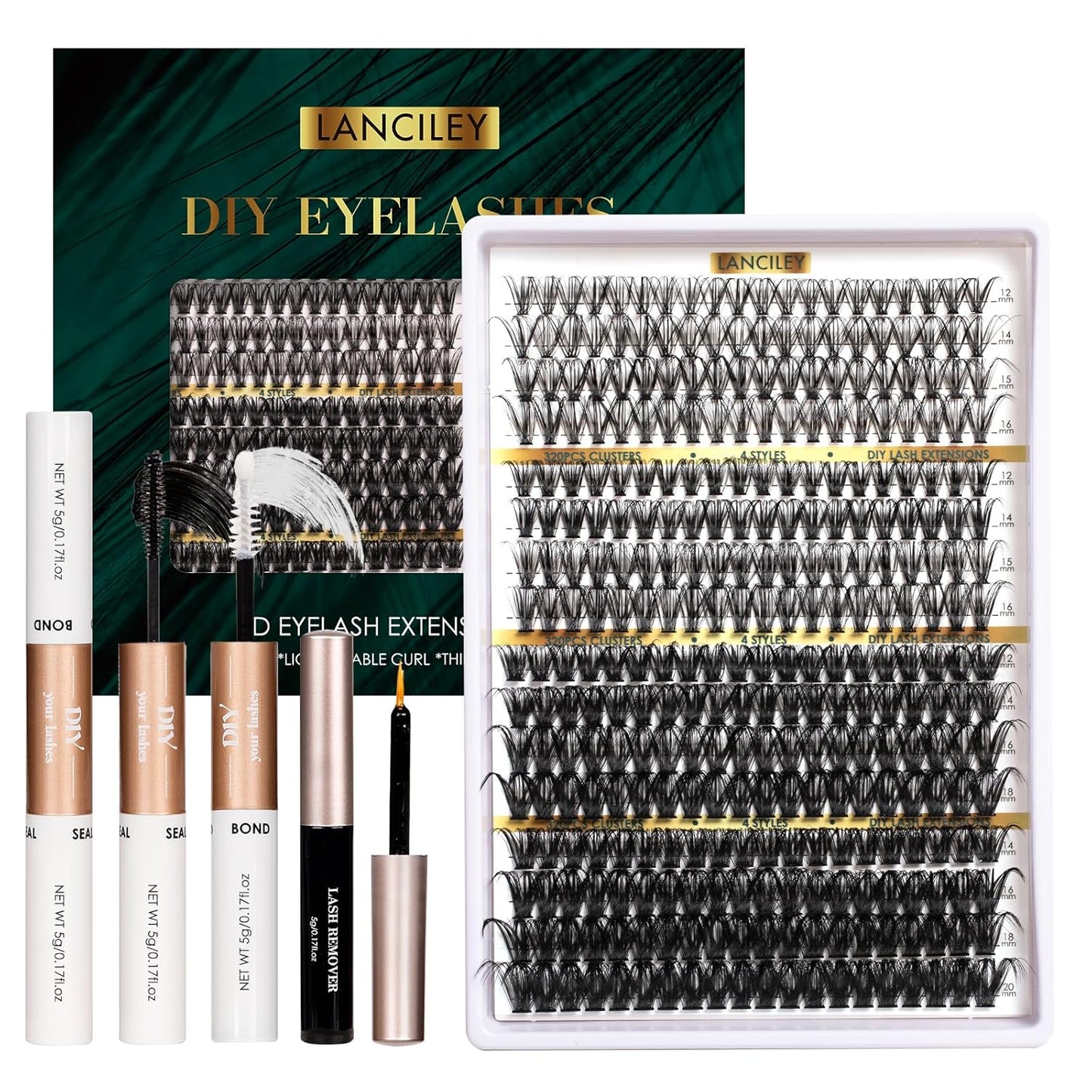 Eyelash Clusters Kit - 80D & 100D Thick Volume Lashes | 10-18mm DIY Individual Extensions with Bond & Seal