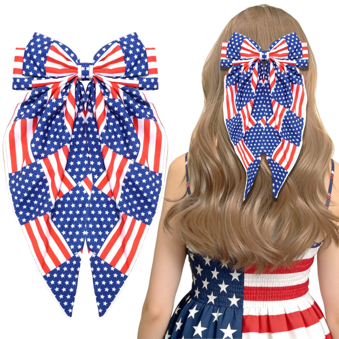 STGDAK 4th of July Hair Bow Clips for Women Red White Blue Bow Hair Accessories USA Flag Big Bows Patriotic Fourth of July Bowknot Accessories for Girls Women Independence Day Memorial Party Decor