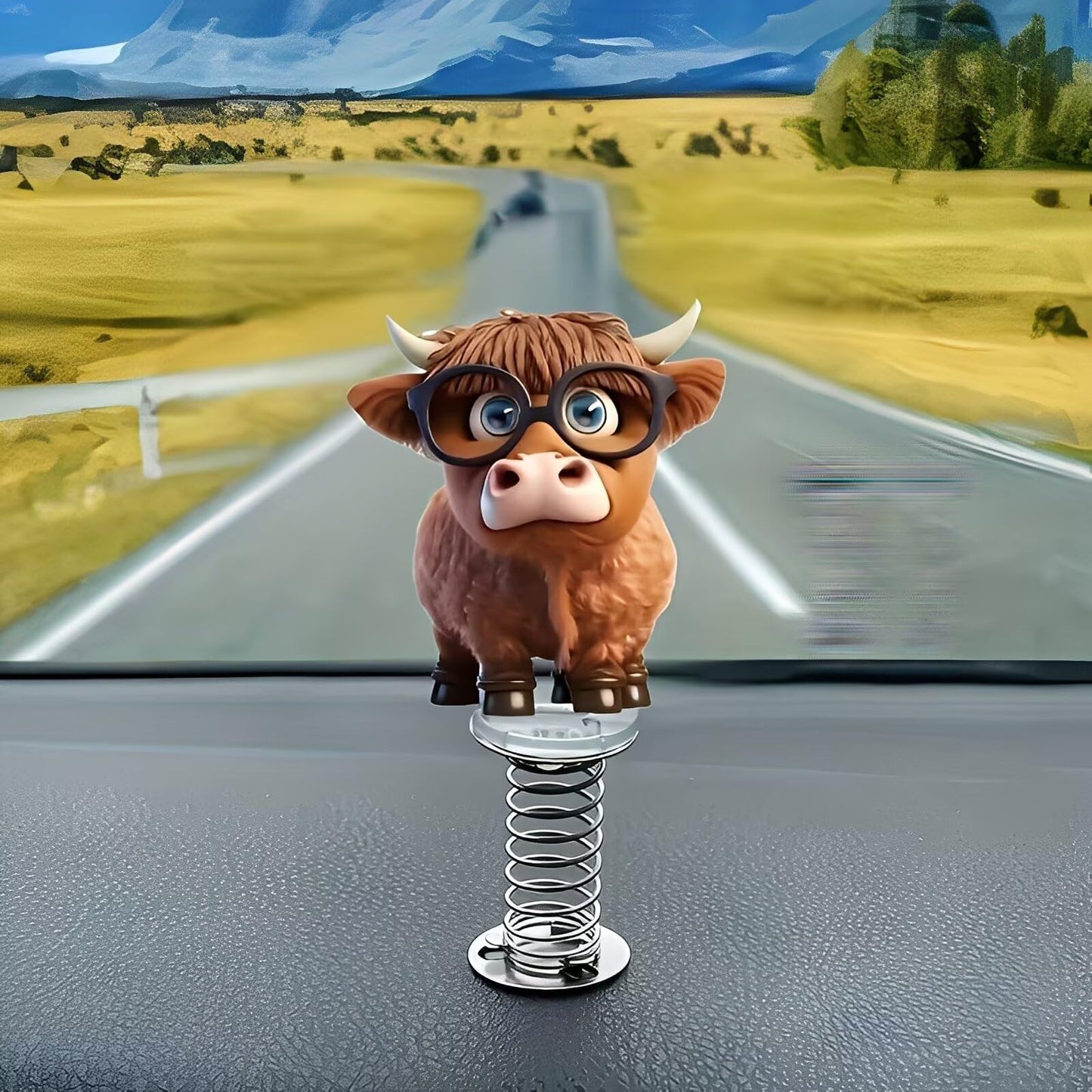 Acrylic Car Accessories and Home Decoration Creative Shaking Spring Highland Cow Design, Suitable for Car, Home Furnishings, Desk and Bicycle, Ideal Christmas Gift for Friends & Family