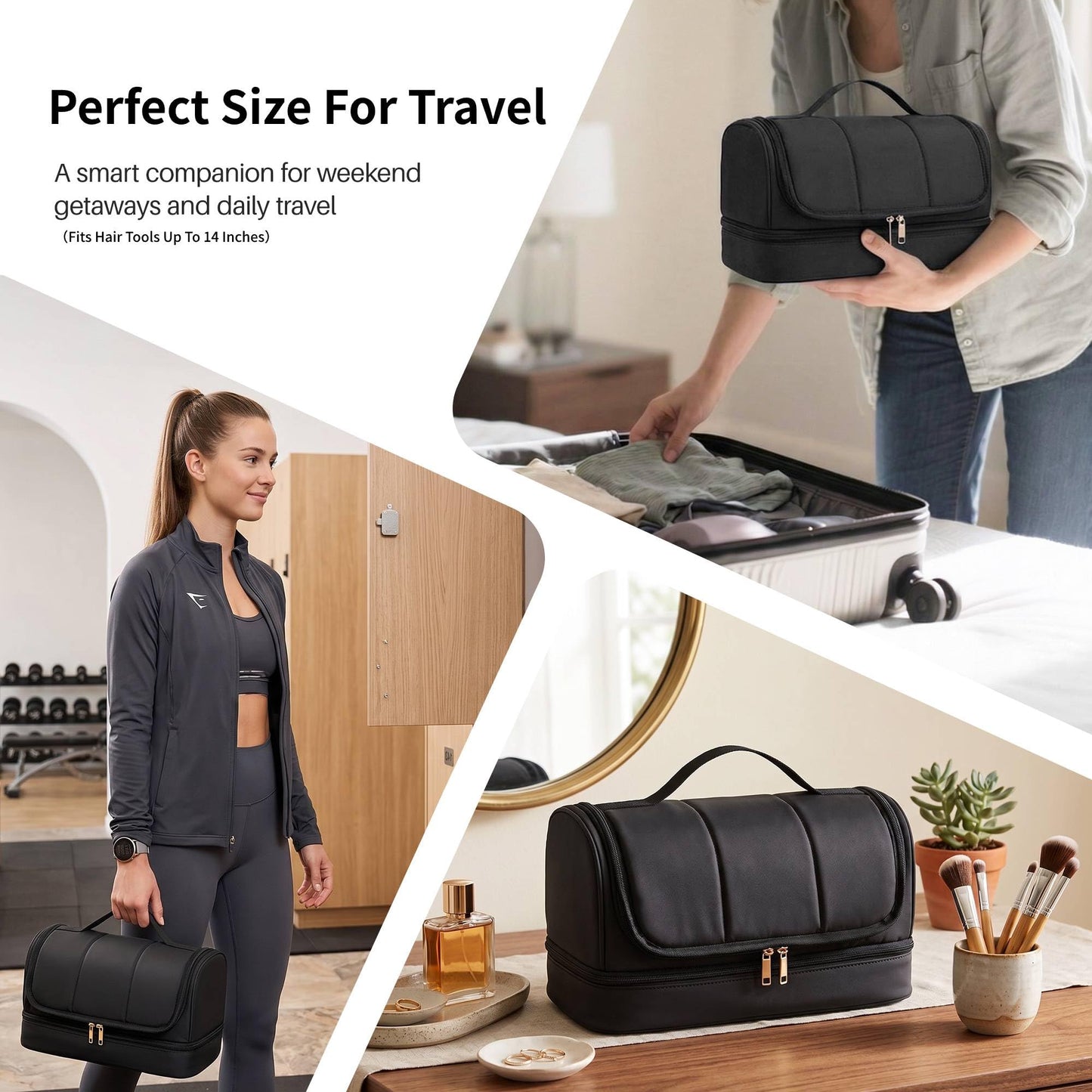 Noldena Hanging Hair Tool Organizer for Dyson Airwrap and Shark FlexStyle, Water-Resistant Travel Case with Removable Divider, Storage Bag for Attachments, Black