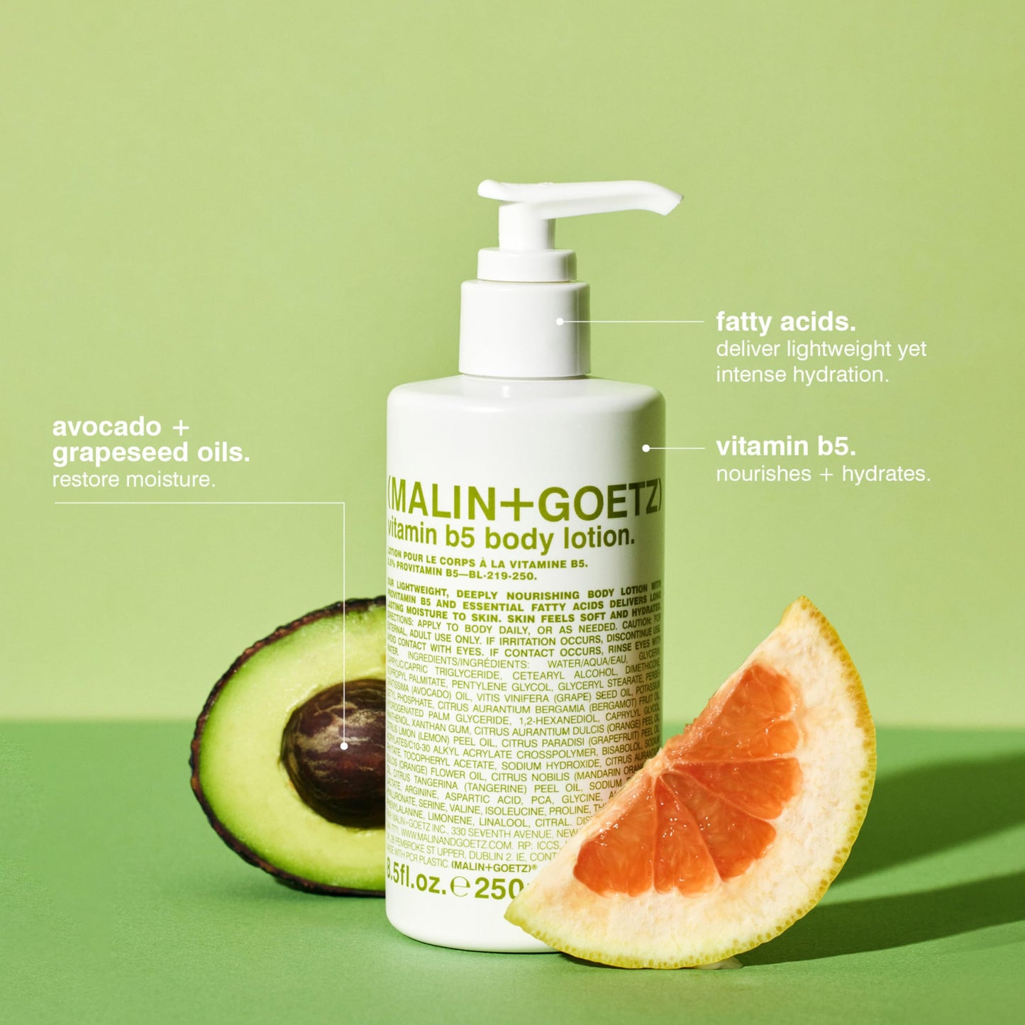 MALIN+GOETZ Vitamin B5 Body Lotion, Lightweight Daily Moisturizer with Avocado & Grapeseed Oils, Hydrating, Nourishing, Long-Lasting & Bergamot Scented, Vegan, Cruelty-Free