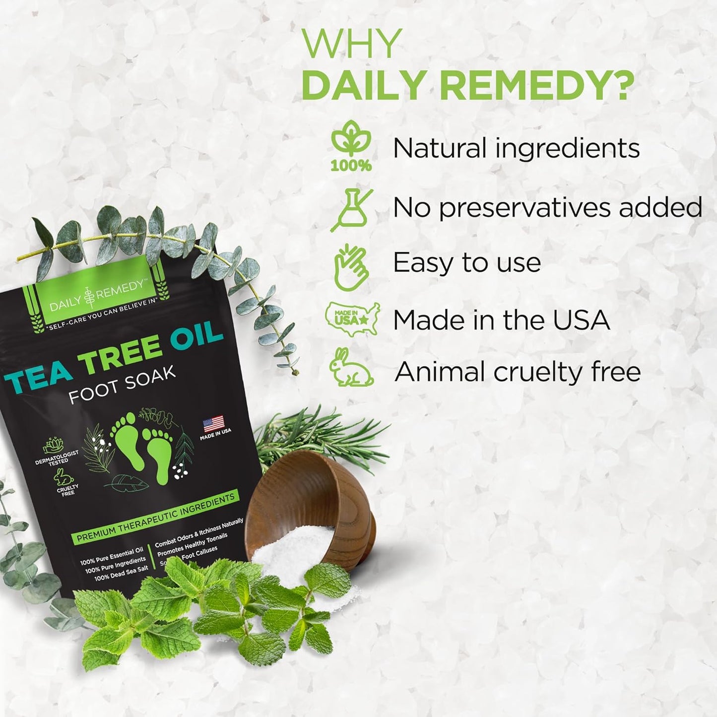 Tea Tree Oil Foot Soak | Epsom Salt Relief for Toenail Irritations, Athlete's Foot & Odor - 16 Ounce