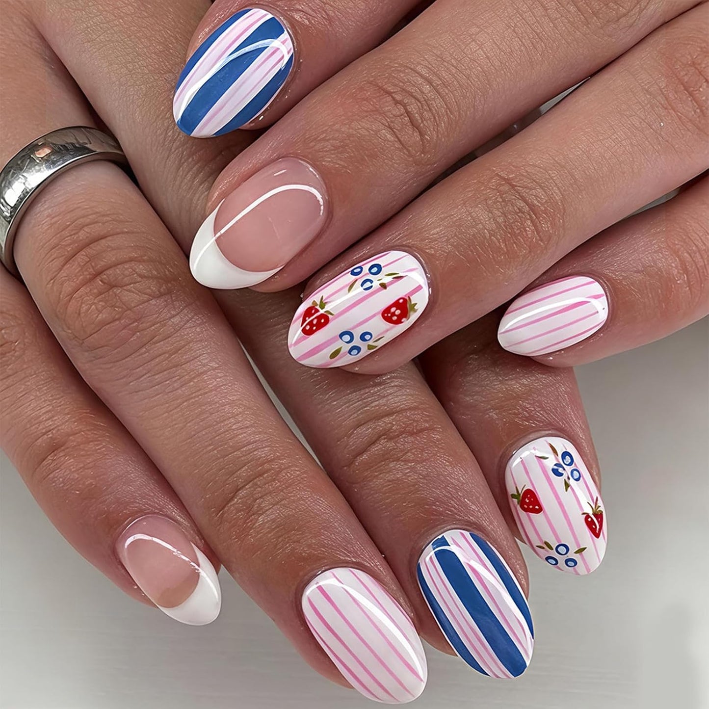 Medium Oval Press-On Nails - Glossy Summer Designs | Cute Orange, Reusable Full Cover Nails, 24 Pcs