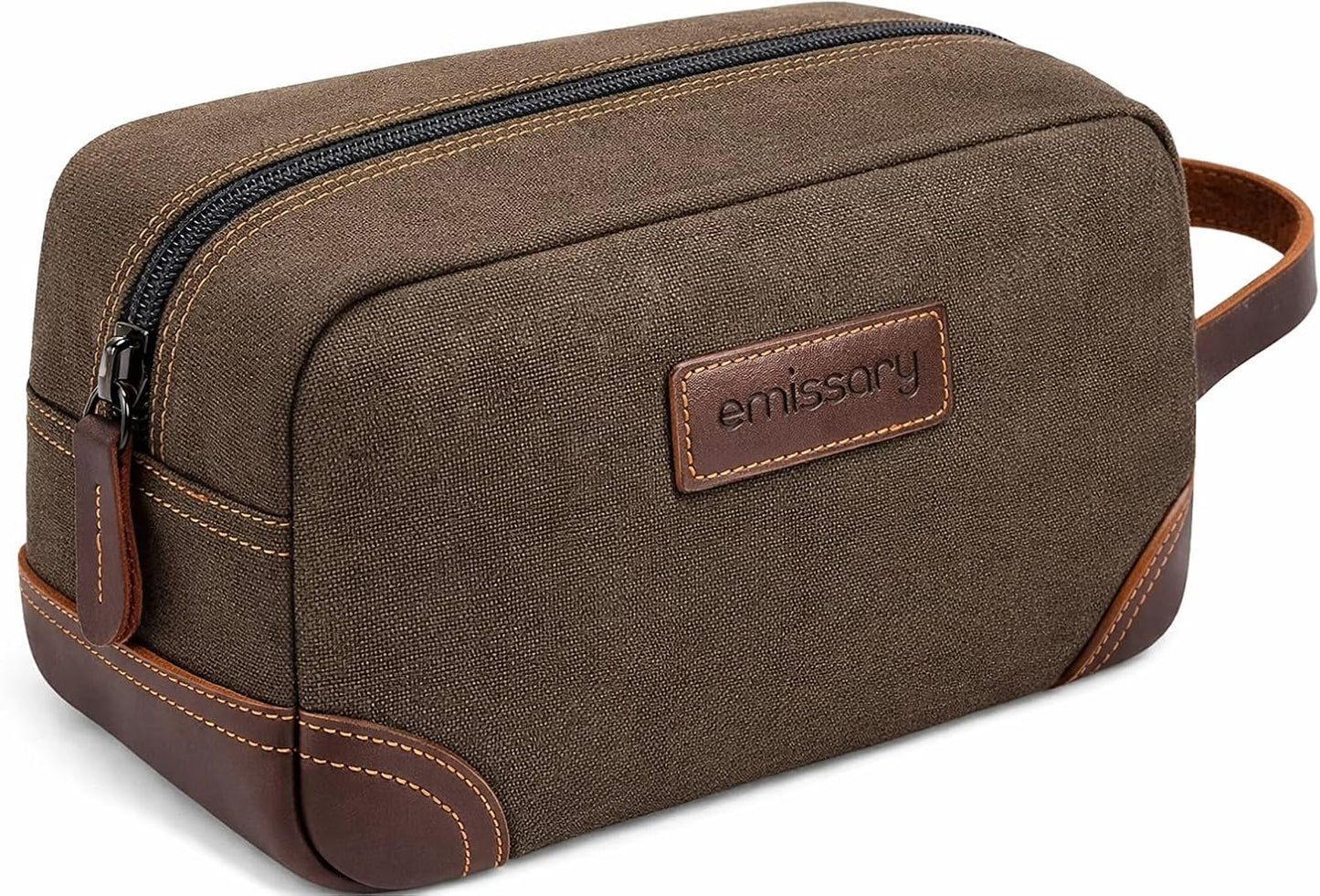 Men's Leather and Canvas Toiletry Bag - Travel Dopp Kit for Shaving Accessories | Coffee Color