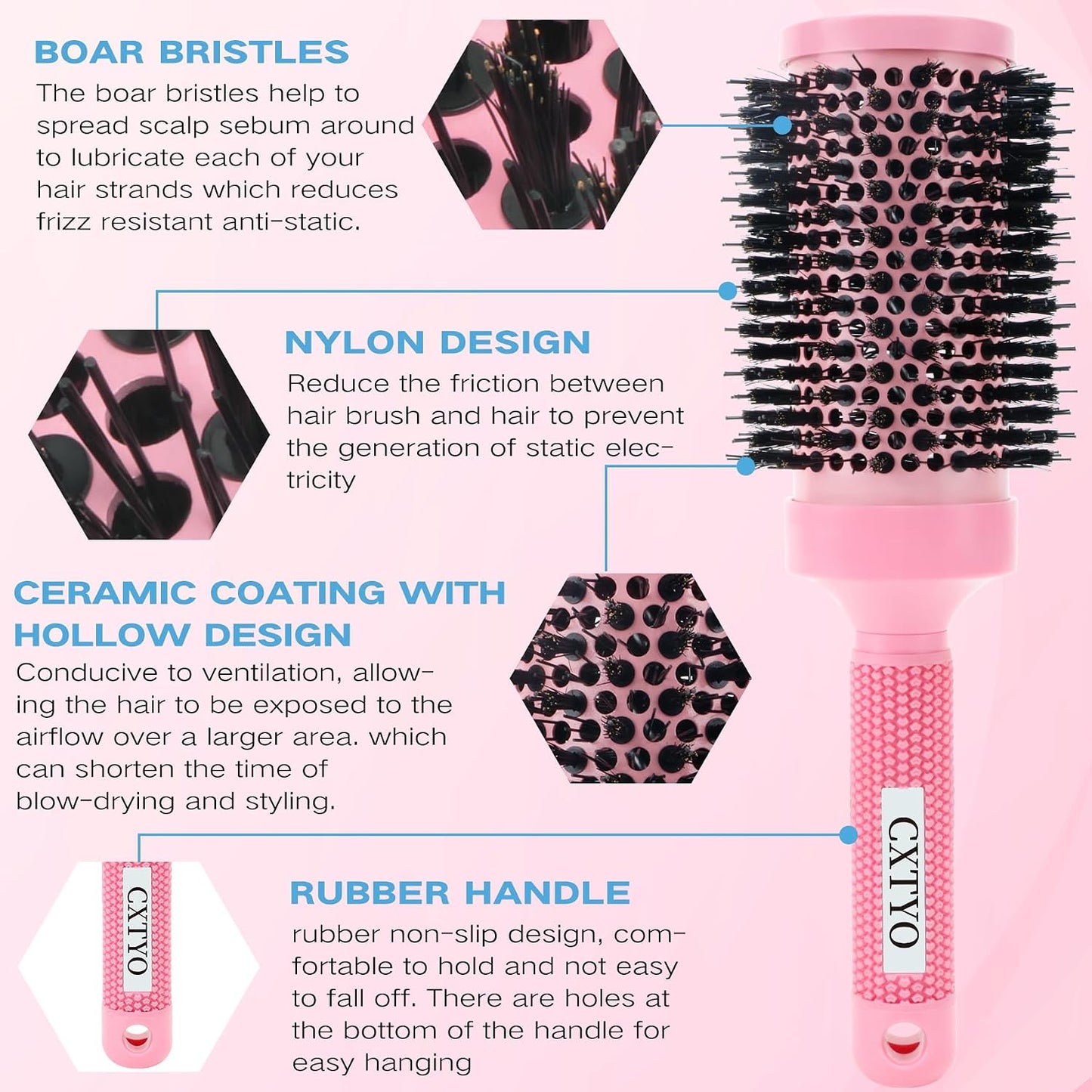 Large Round Hair Brush - Nano Thermal Ceramic & Ionic Technology for Blowouts | Ideal for Long Thick Hair (3.3 Inch Barrel)