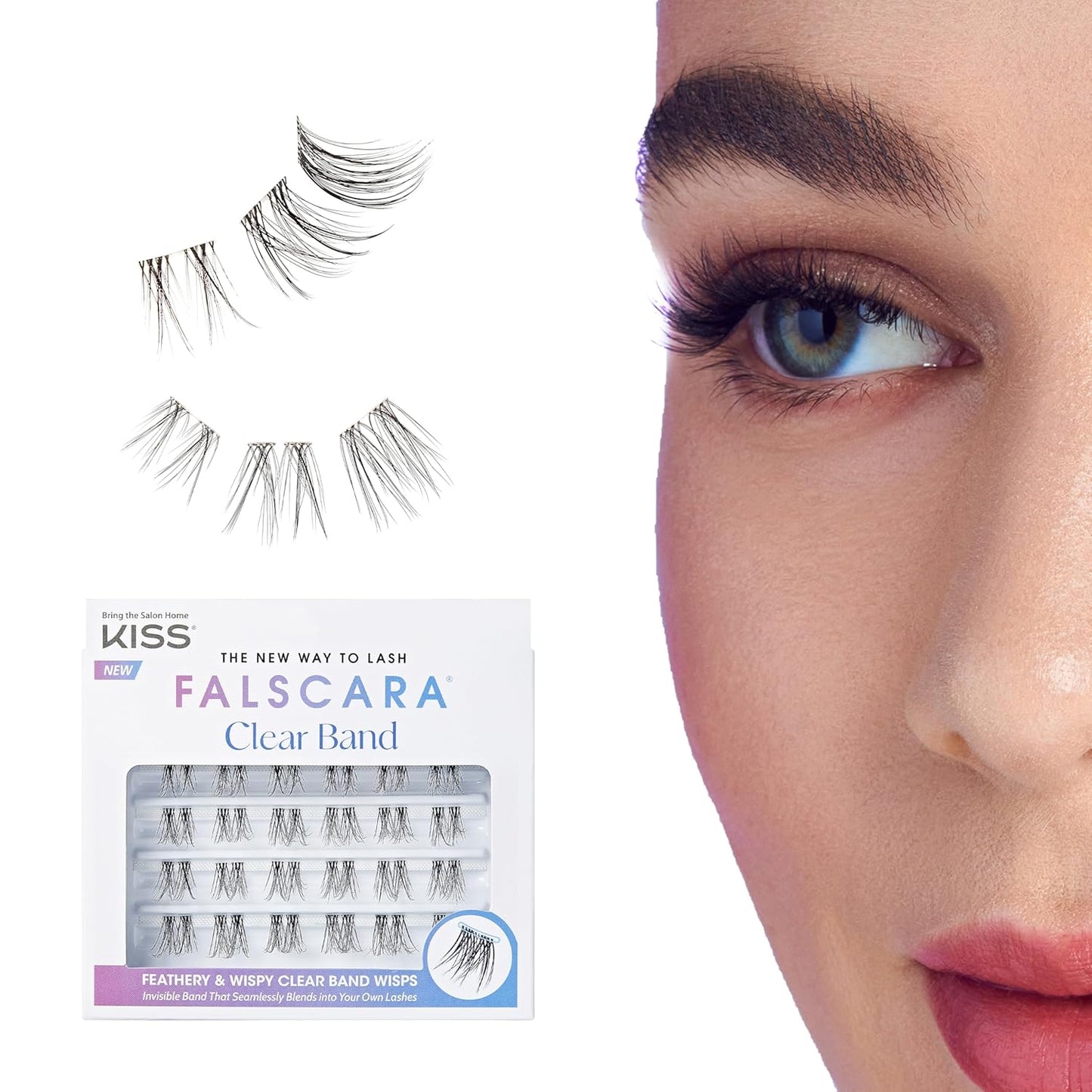 KISS Falscara False Eyelashes Multipack - Faux Mink Wisps, 12-16mm, 24 Reusable Lash Clusters, Easy to Apply
