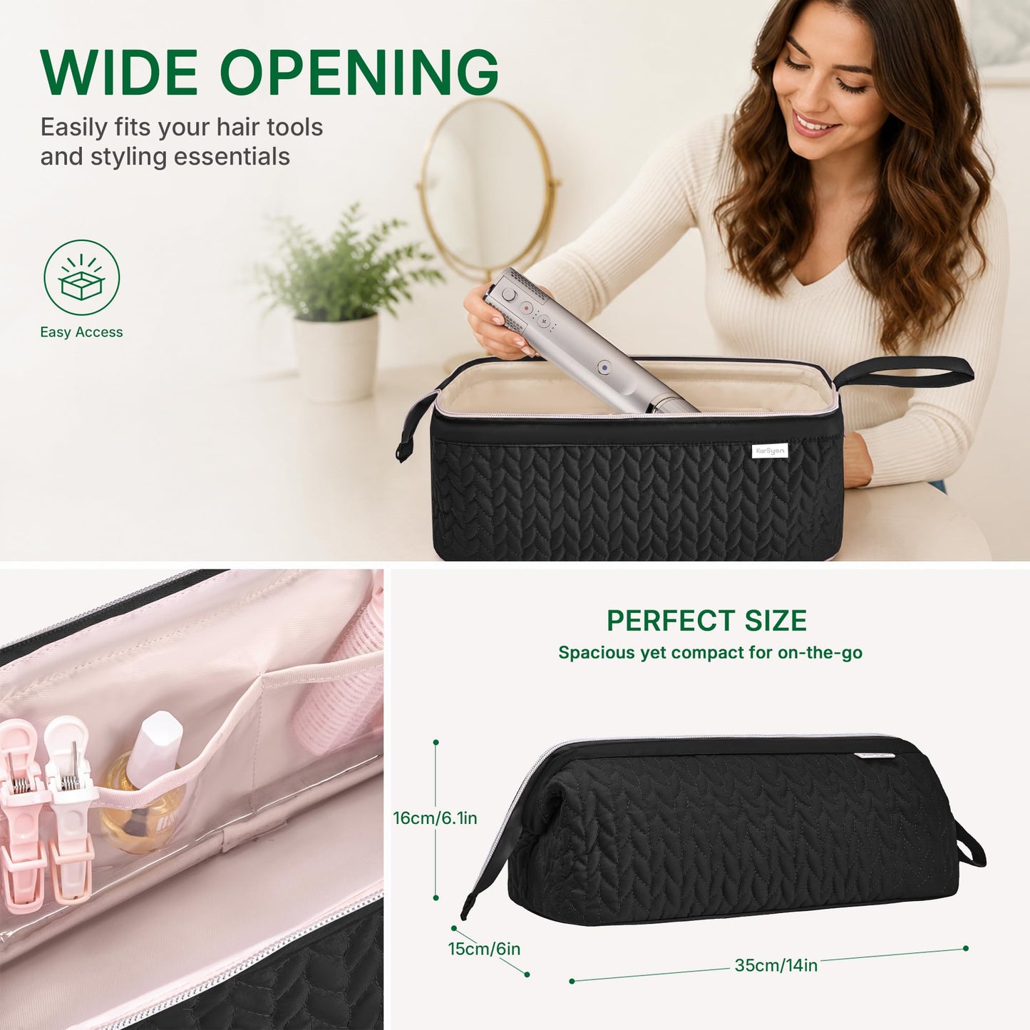KarSyon Shark Flex Style Case for Dyson Airwrap Hair Dryer Brush Revlon Hair Tools Travel Bag Carrying Case Flat Curling Iron Organizer (Black)