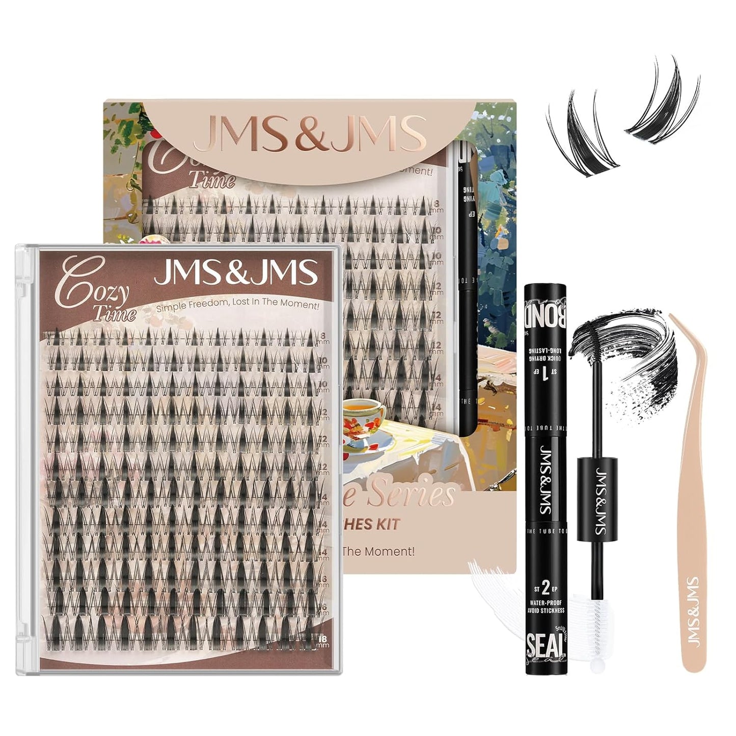 Fairy Lash Clusters Kit - Natural Invisible Band Manga Lashes | Eyelash Applicator & Bond for Beginners (Fairy-8-18mix)